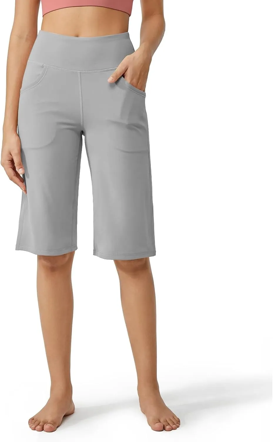 TWGONE Women's Knee Length Shorts Elastic High Waisted Loose Trousers Lightweight Shorts with Pockets
