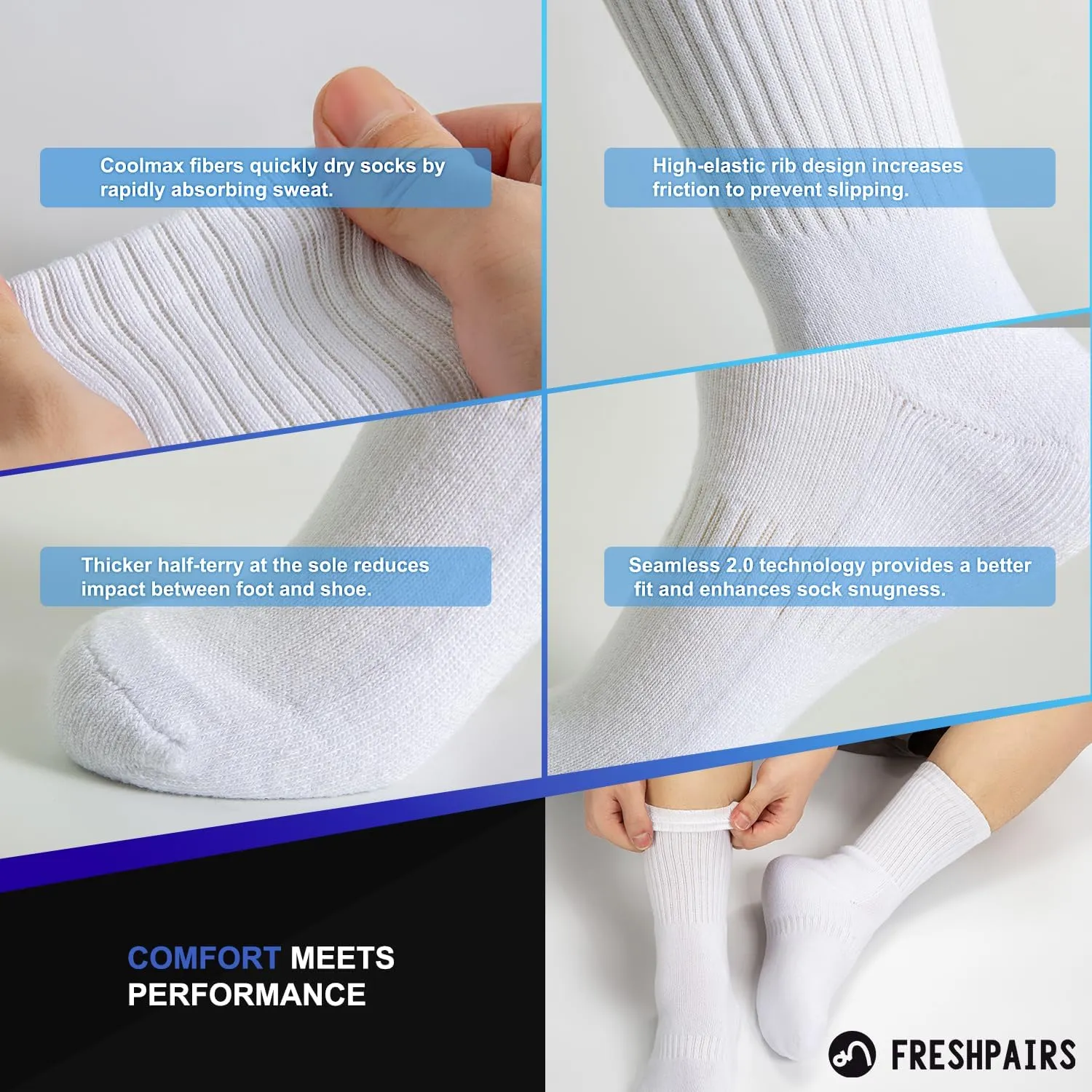 Unisex Hiking Socks Cushioned Crew Athletic Socks with Combed Cotton Moisture Wicking Breathable, 4-Pack