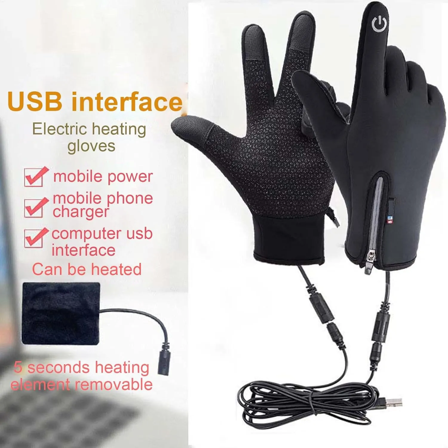 USB Heated Gloves, Windproof Thermal Gloves, Waterproof Touch-Screen Gloves, Rechargeable Heated Gloves, Portable Heated Cycling Gloves for Women Men