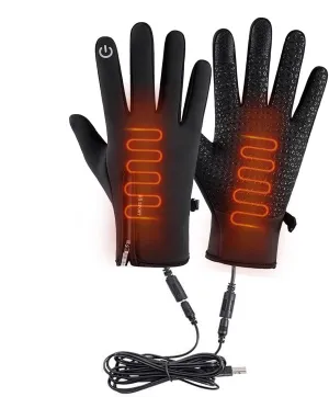 USB Heated Gloves, Windproof Thermal Gloves, Waterproof Touch-Screen Gloves, Rechargeable Heated Gloves, Portable Heated Cycling Gloves for Women Men