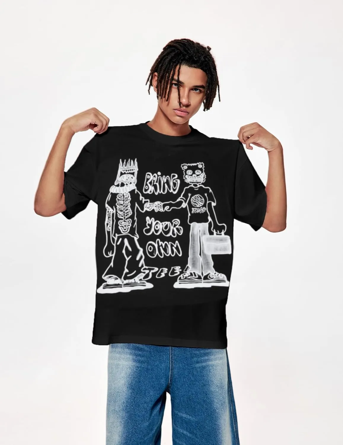 Vamtac Cartoon Graphic Tees for Men Y2k Oversized Tshirts Summer Tops Casual Short Sleeves Unisex Streetwear