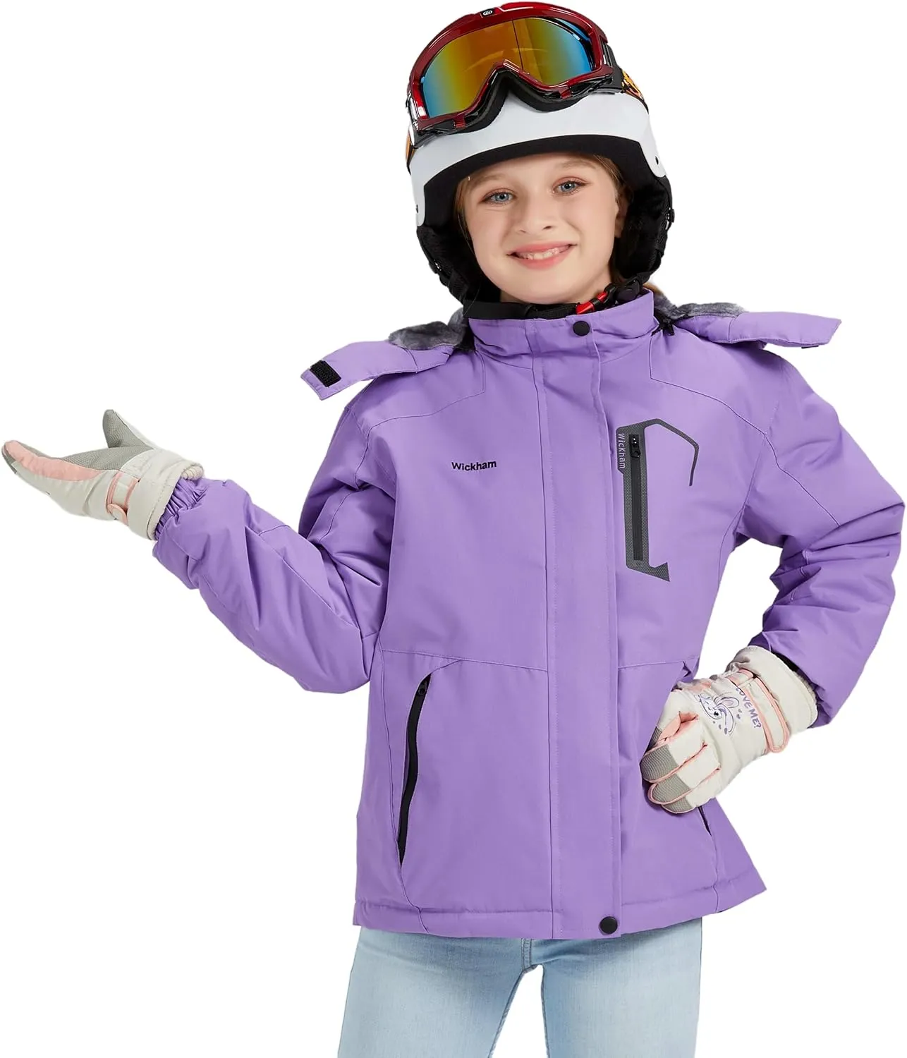 WICKHAM Girl's Waterproof Ski Jacket Winter Warm Fleece Lined Snow Windproof Jackets Removable Hood Ski Coat for Kids