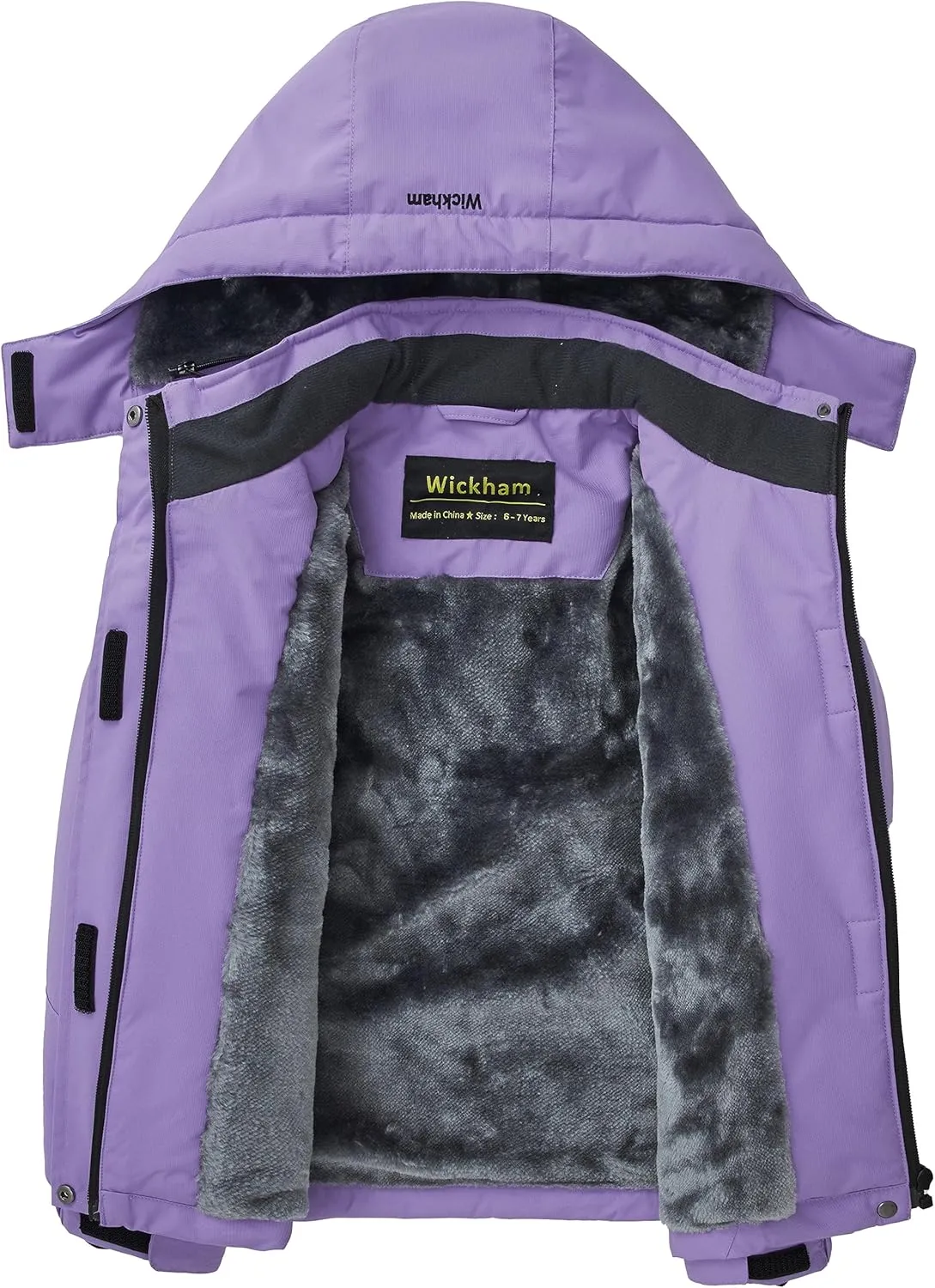 WICKHAM Girl's Waterproof Ski Jacket Winter Warm Fleece Lined Snow Windproof Jackets Removable Hood Ski Coat for Kids