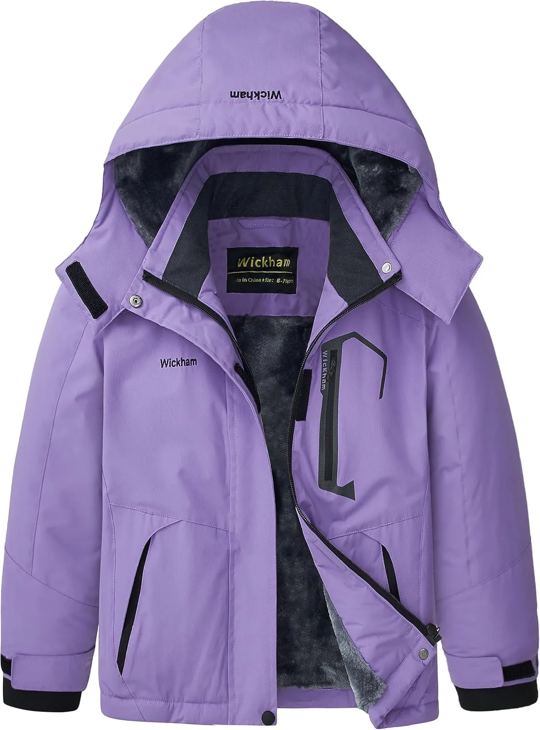 WICKHAM Girl's Waterproof Ski Jacket Winter Warm Fleece Lined Snow Windproof Jackets Removable Hood Ski Coat for Kids