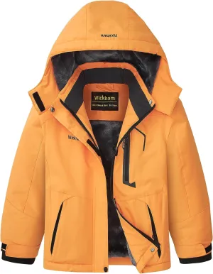 WICKHAM Girl's Waterproof Ski Jacket Winter Warm Fleece Lined Snow Windproof Jackets Removable Hood Ski Coat for Kids