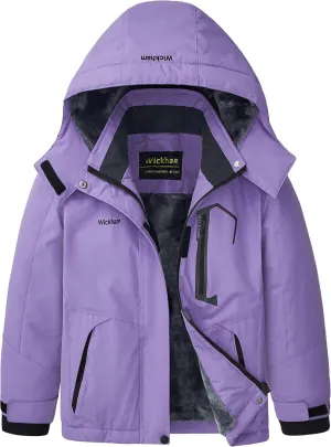 WICKHAM Girl's Waterproof Ski Jacket Winter Warm Fleece Lined Snow Windproof Jackets Removable Hood Ski Coat for Kids