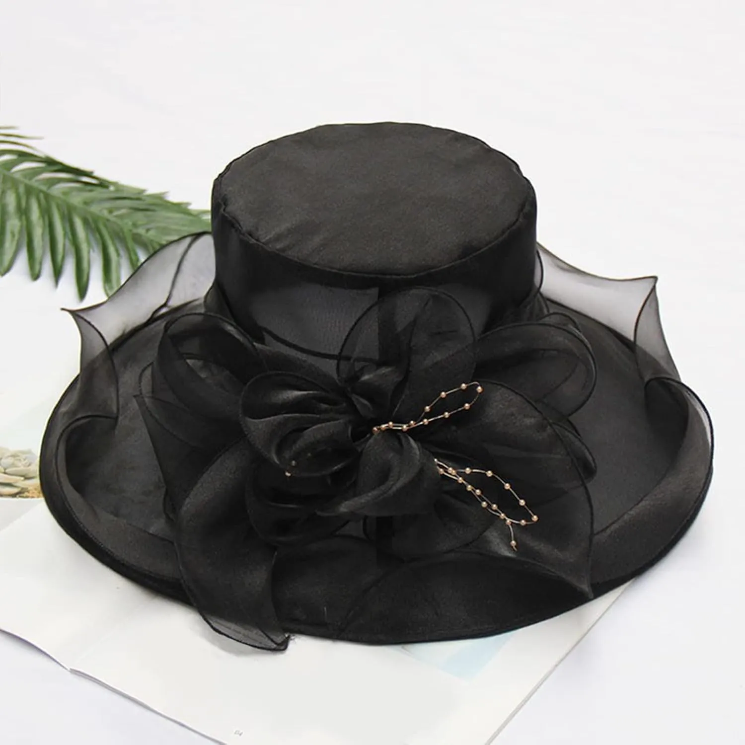 Wide Brim Sun Visor Hat for Womens Summer Dress Hat Wide Leaf Flower Bridal Shower Hat Sun Hats Beach Hat