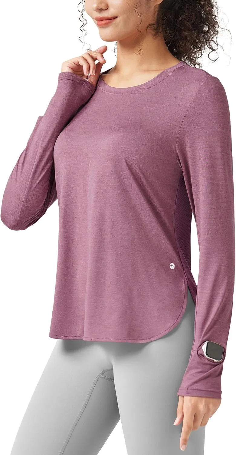 Willit Women's Long Sleeve Workout Tops Running Athletic Quick Dry Shirts Lightweight Yoga Gym T-Shirts UPF 50 