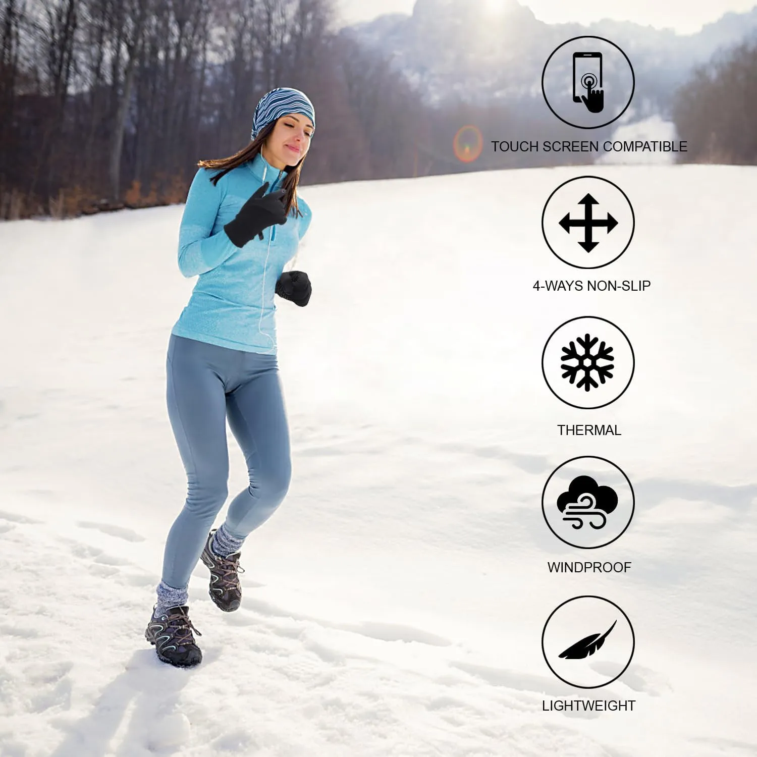 Winter Gloves for Men Women Thermal Touch Screen Water Resistant Windproof Anti Slip Palm Warm Glove for Cycling Running Biking Driving Hiking