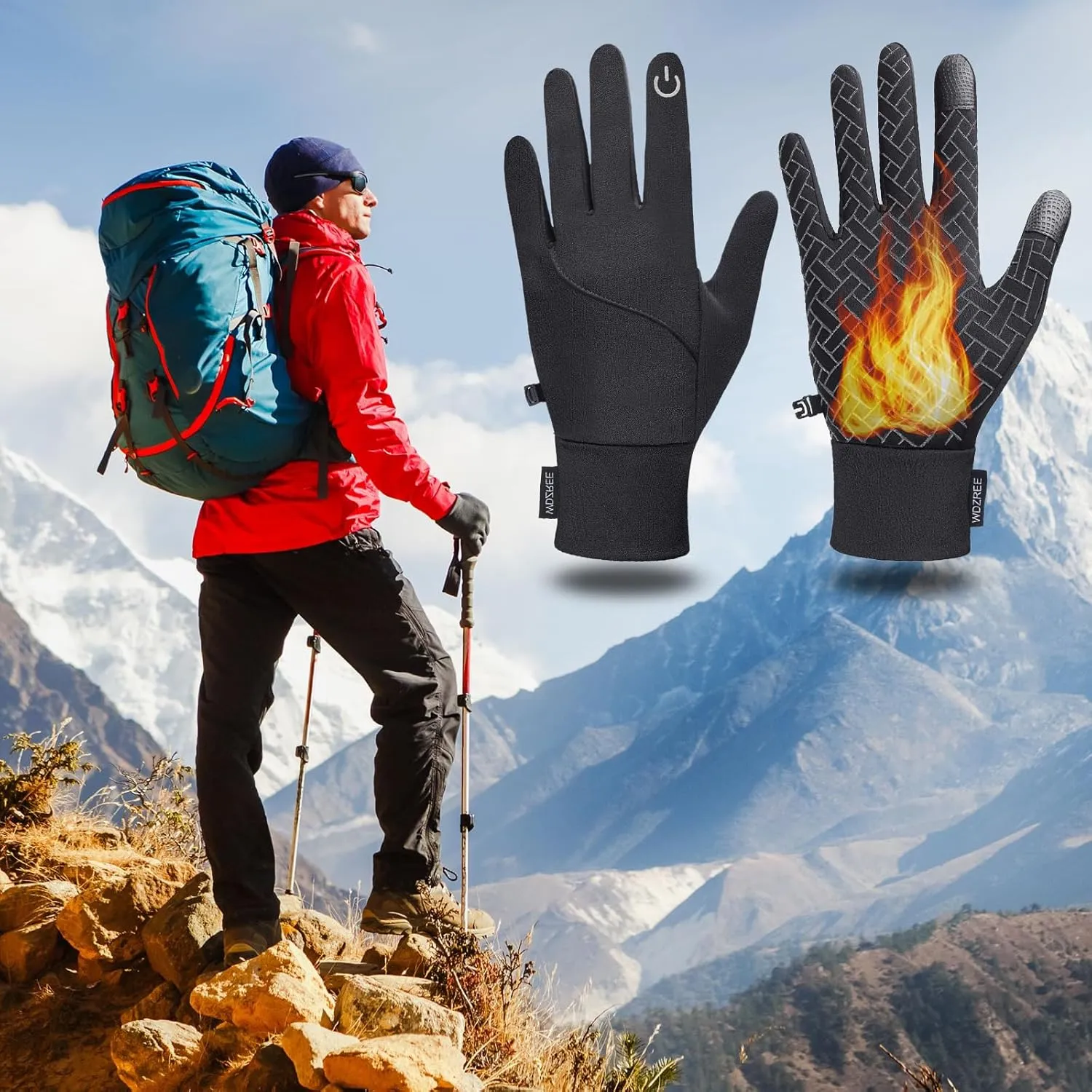 Winter Gloves for Men Women Thermal Touch Screen Water Resistant Windproof Anti Slip Palm Warm Glove for Cycling Running Biking Driving Hiking