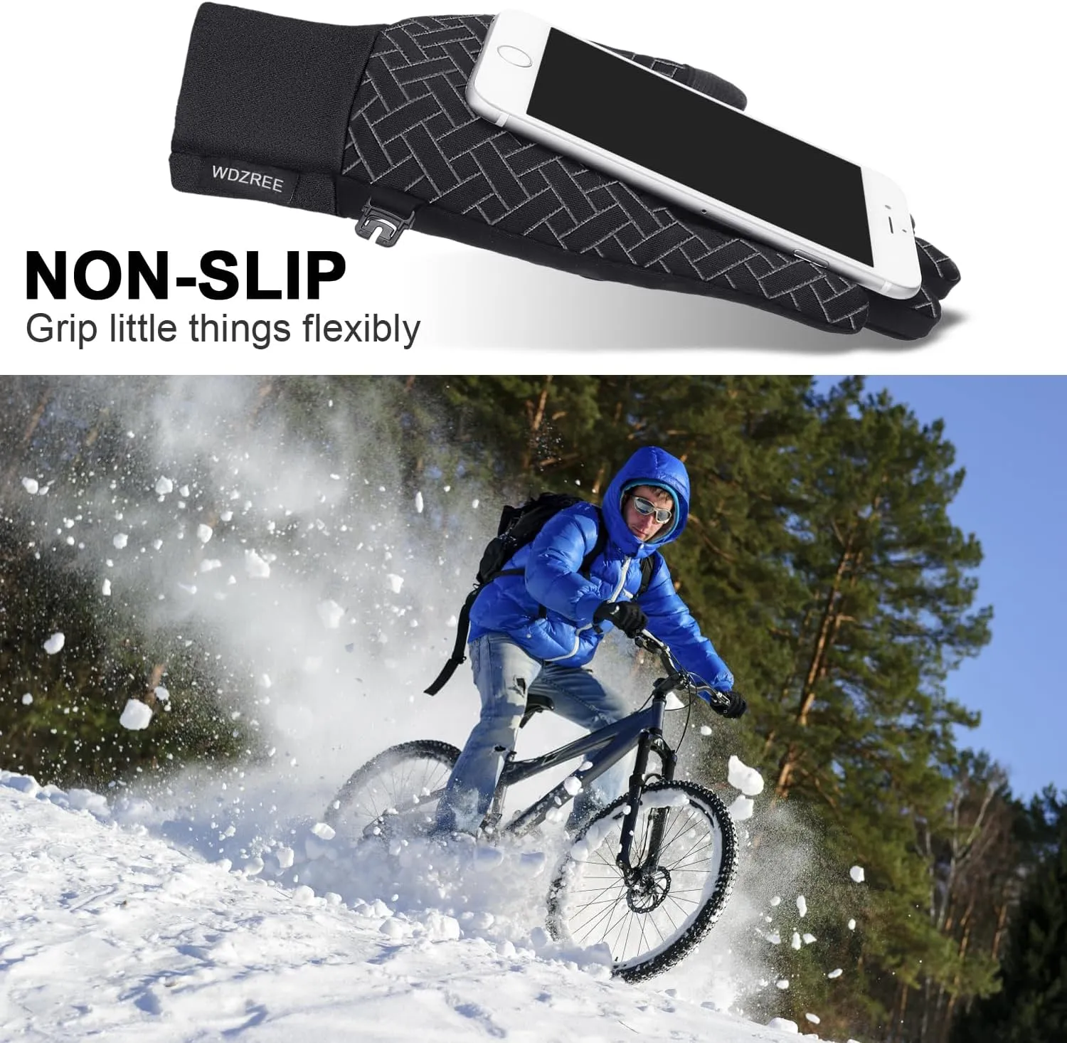 Winter Gloves for Men Women Thermal Touch Screen Water Resistant Windproof Anti Slip Palm Warm Glove for Cycling Running Biking Driving Hiking