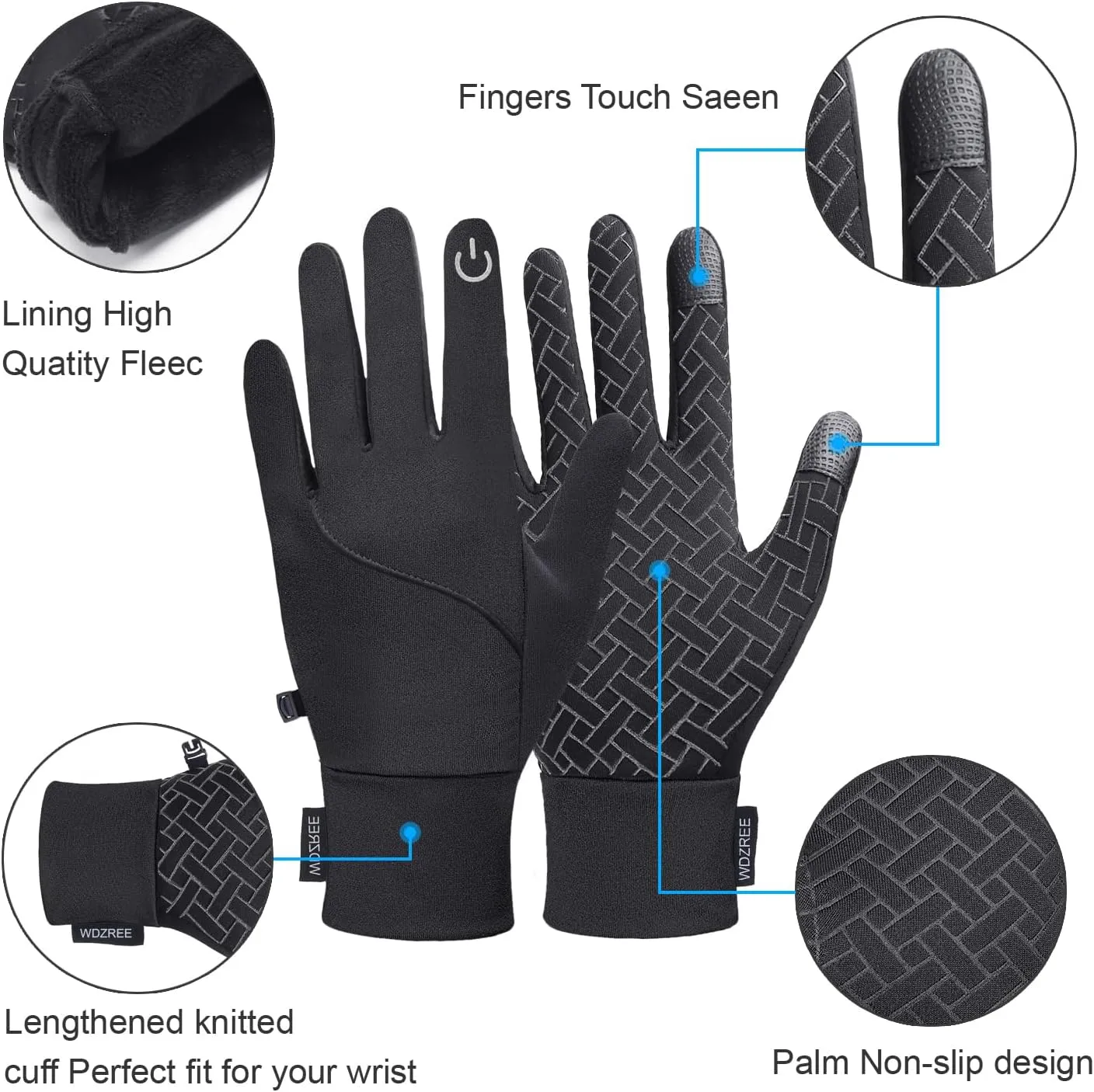 Winter Gloves for Men Women Thermal Touch Screen Water Resistant Windproof Anti Slip Palm Warm Glove for Cycling Running Biking Driving Hiking