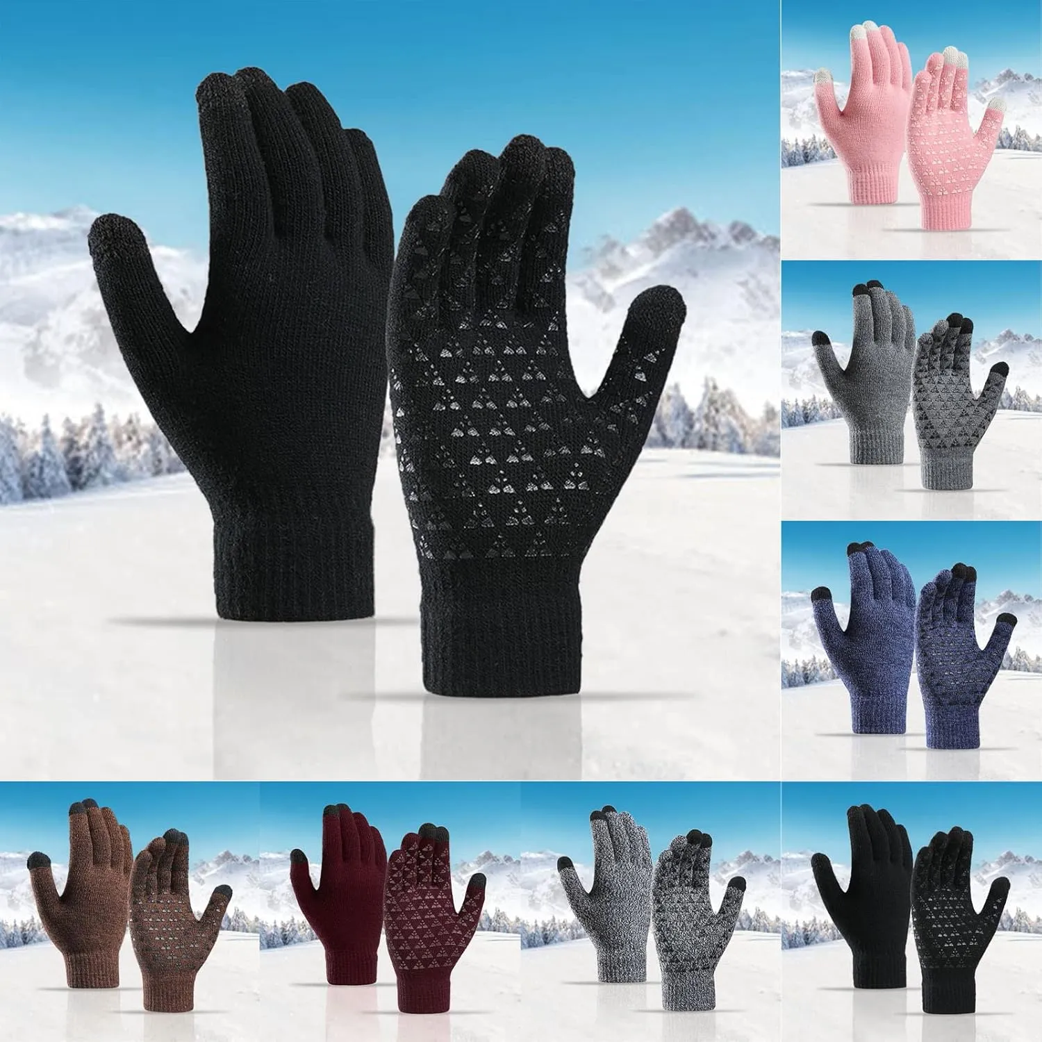Winter Gloves Men,Full Fingers Touch Screen Thermal Knit Lining Warm Gloves for Cold Weather Kids Hiking Driving