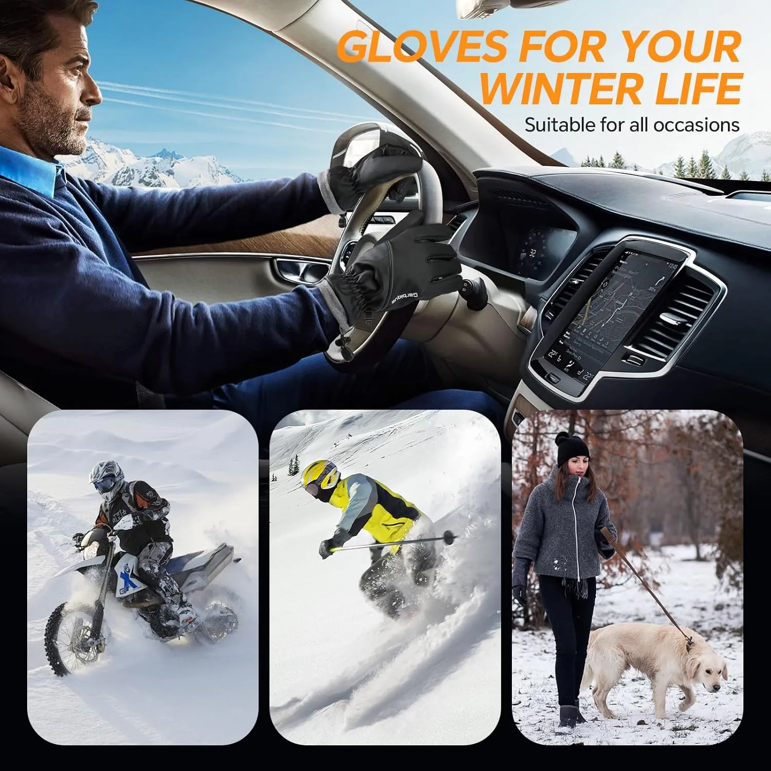 Winter Gloves Waterproof Windproof Thermal for Men Women, Ambidextrous Skiing Gloves for Cold Weather, Touch Screen, Grey