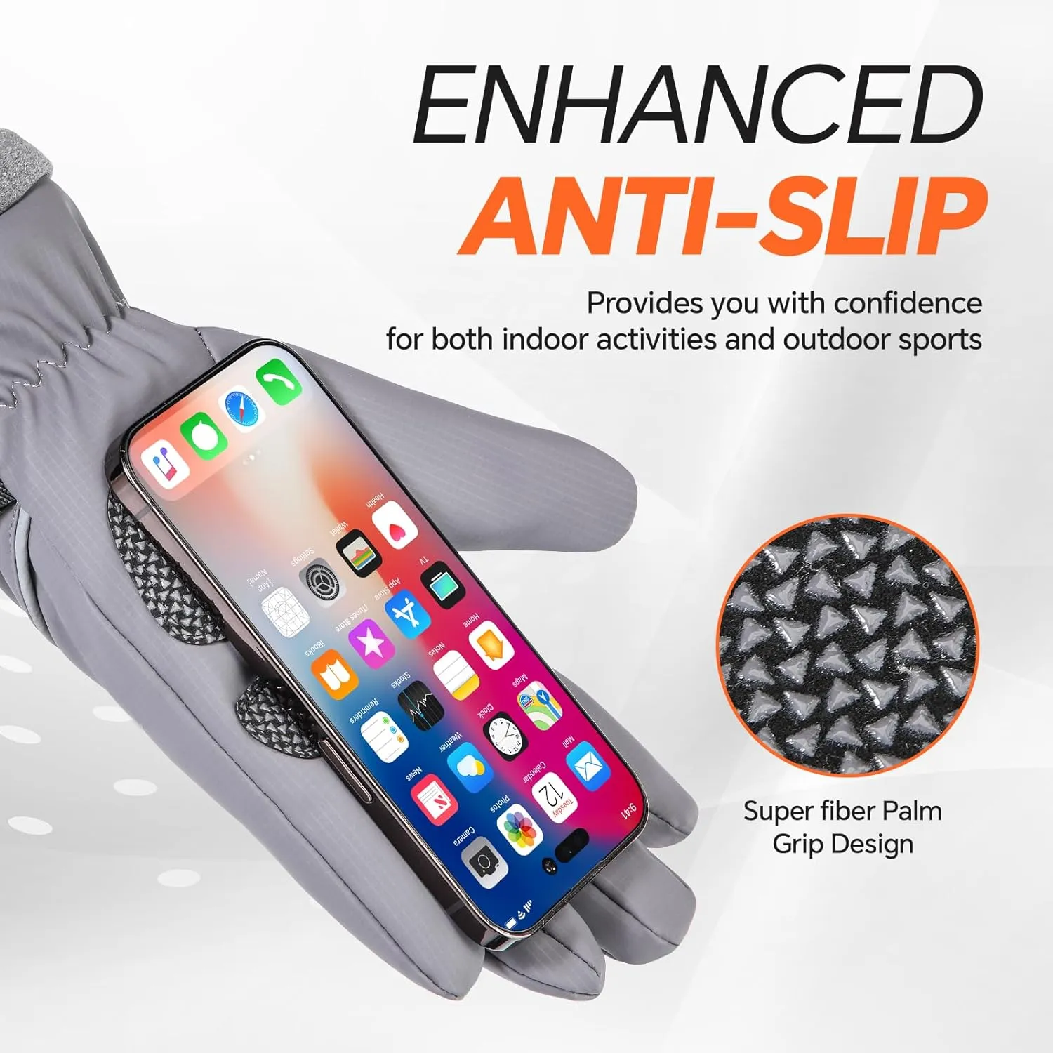 Winter Gloves Waterproof Windproof Thermal for Men Women, Ambidextrous Skiing Gloves for Cold Weather, Touch Screen, Grey