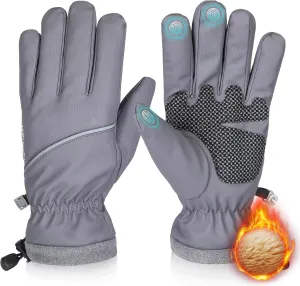Winter Gloves Waterproof Windproof Thermal for Men Women, Ambidextrous Skiing Gloves for Cold Weather, Touch Screen, Grey