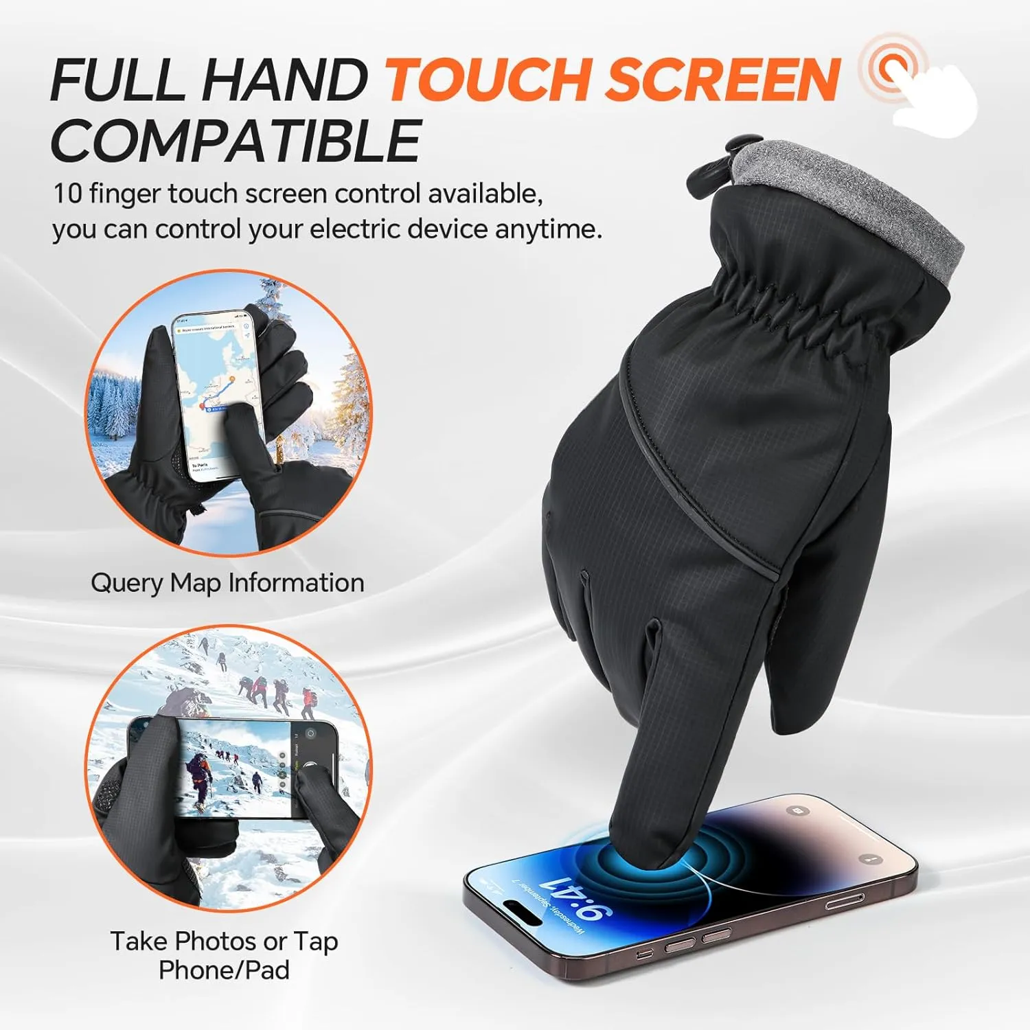 Winter Gloves Waterproof Windproof Thermal for Men Women, Ambidextrous Skiing Gloves for Cold Weather, Touch Screen, Grey