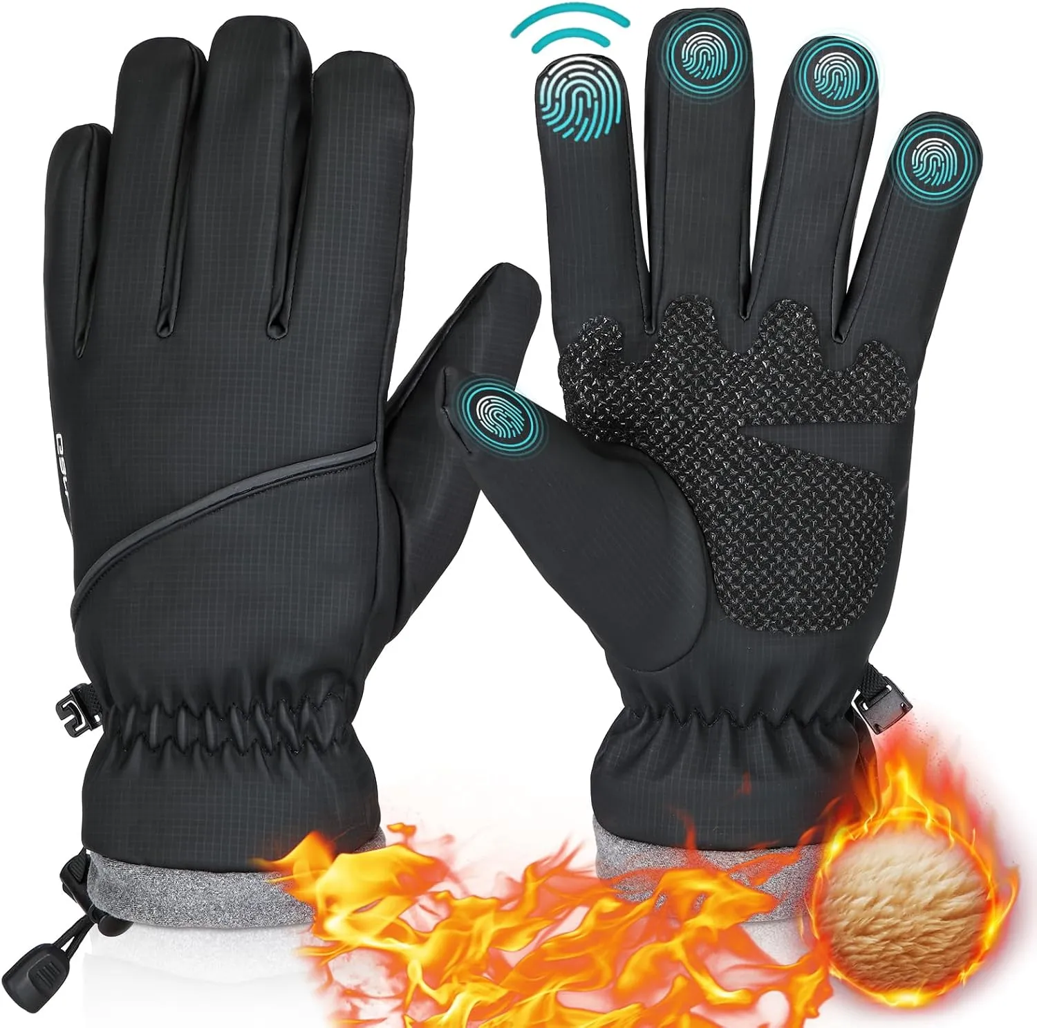 Winter Gloves Waterproof Windproof Thermal for Men Women, Ambidextrous Skiing Gloves for Cold Weather, Touch Screen, Grey