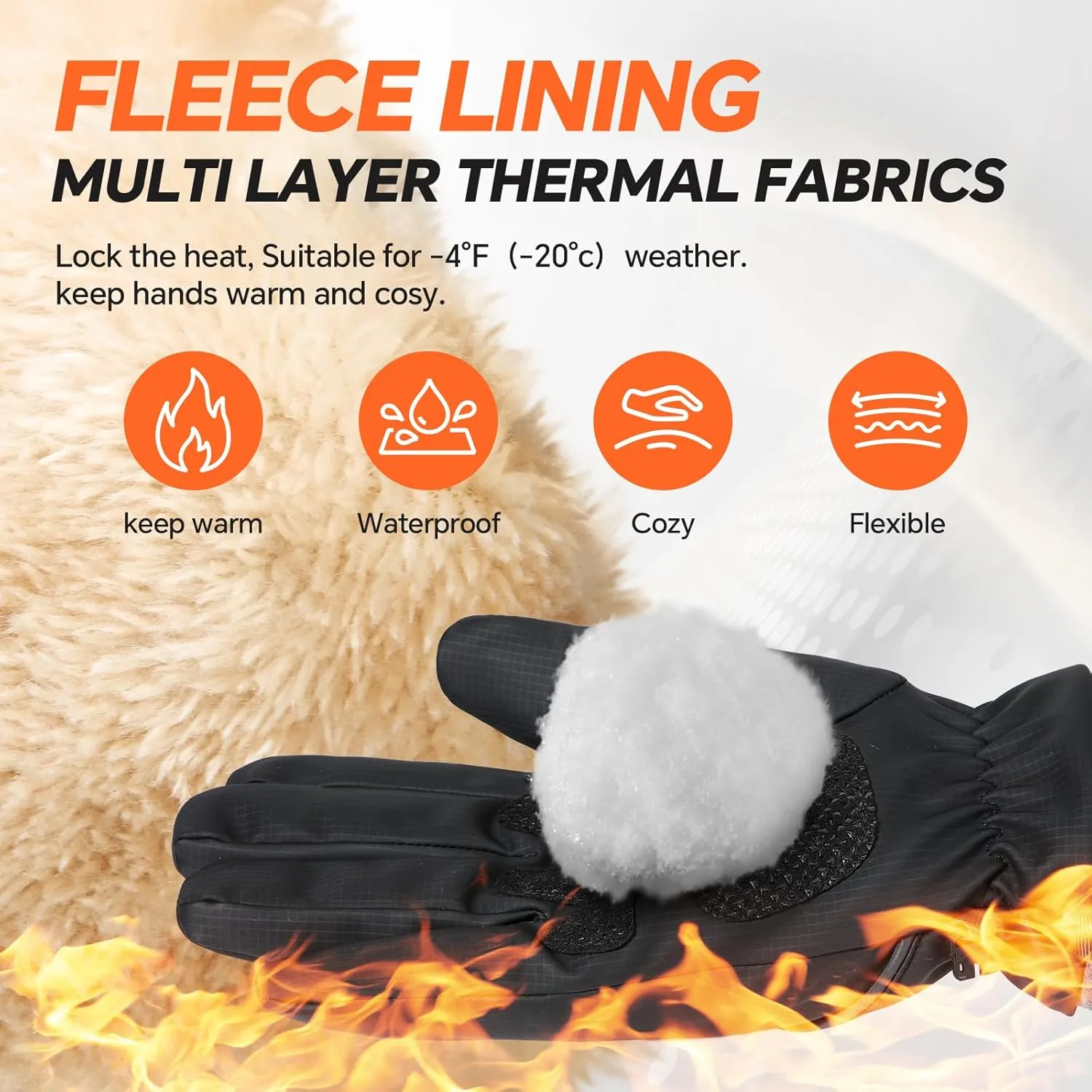 Winter Gloves Waterproof Windproof Thermal for Men Women, Ambidextrous Skiing Gloves for Cold Weather, Touch Screen, Grey
