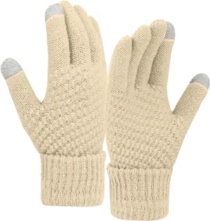 Winter Touchscreen Gloves Knit Warm Thick Thermal Soft Comfortable Wool Lined Elastic Cuff Texting for Women Men