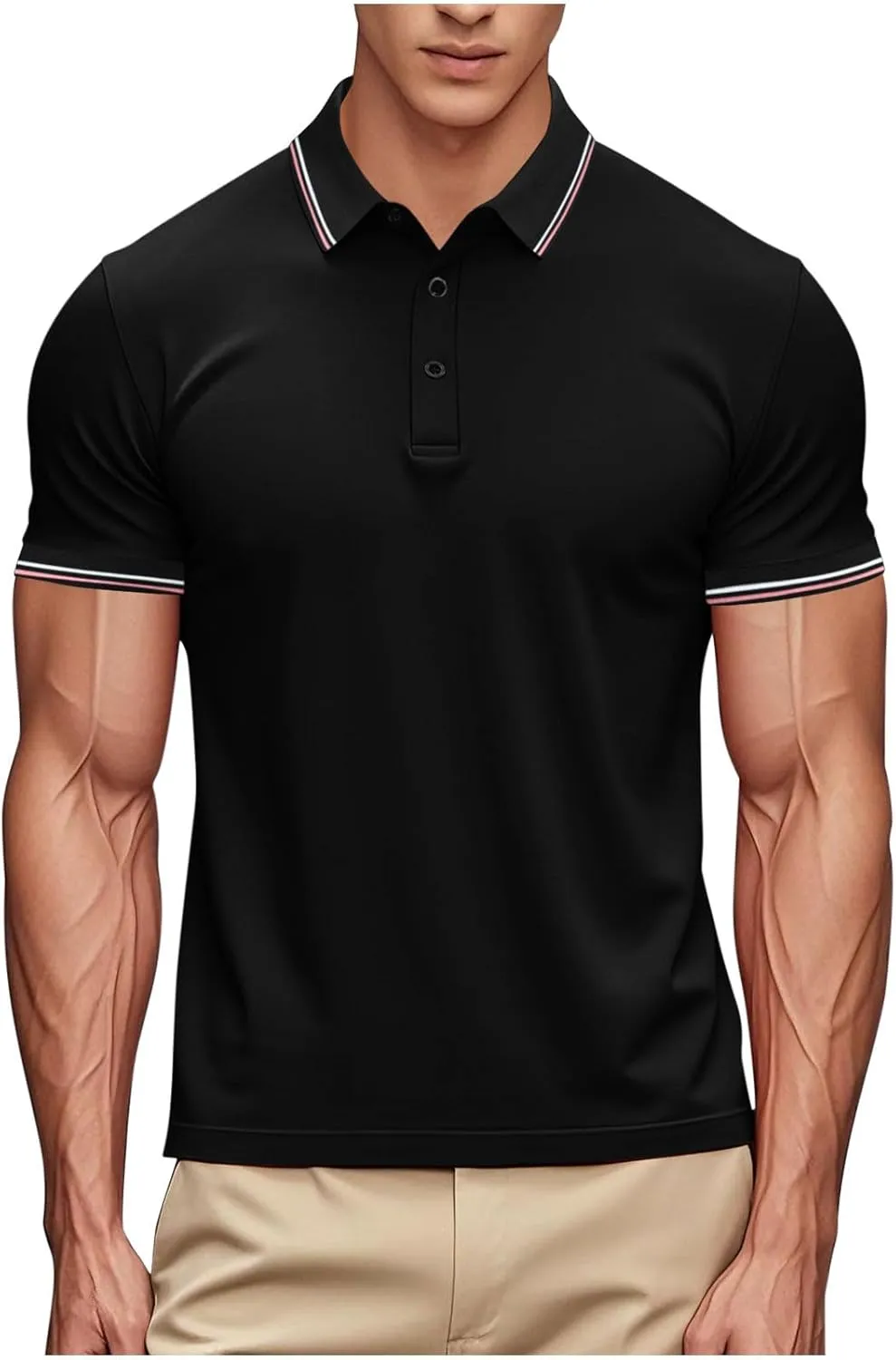 Women Button Up Collared Golf Polo Shirt Fashion Striped Trim Mesh Quick Dry T-Shirts Summer Short Sleeve Dressy Work Tops