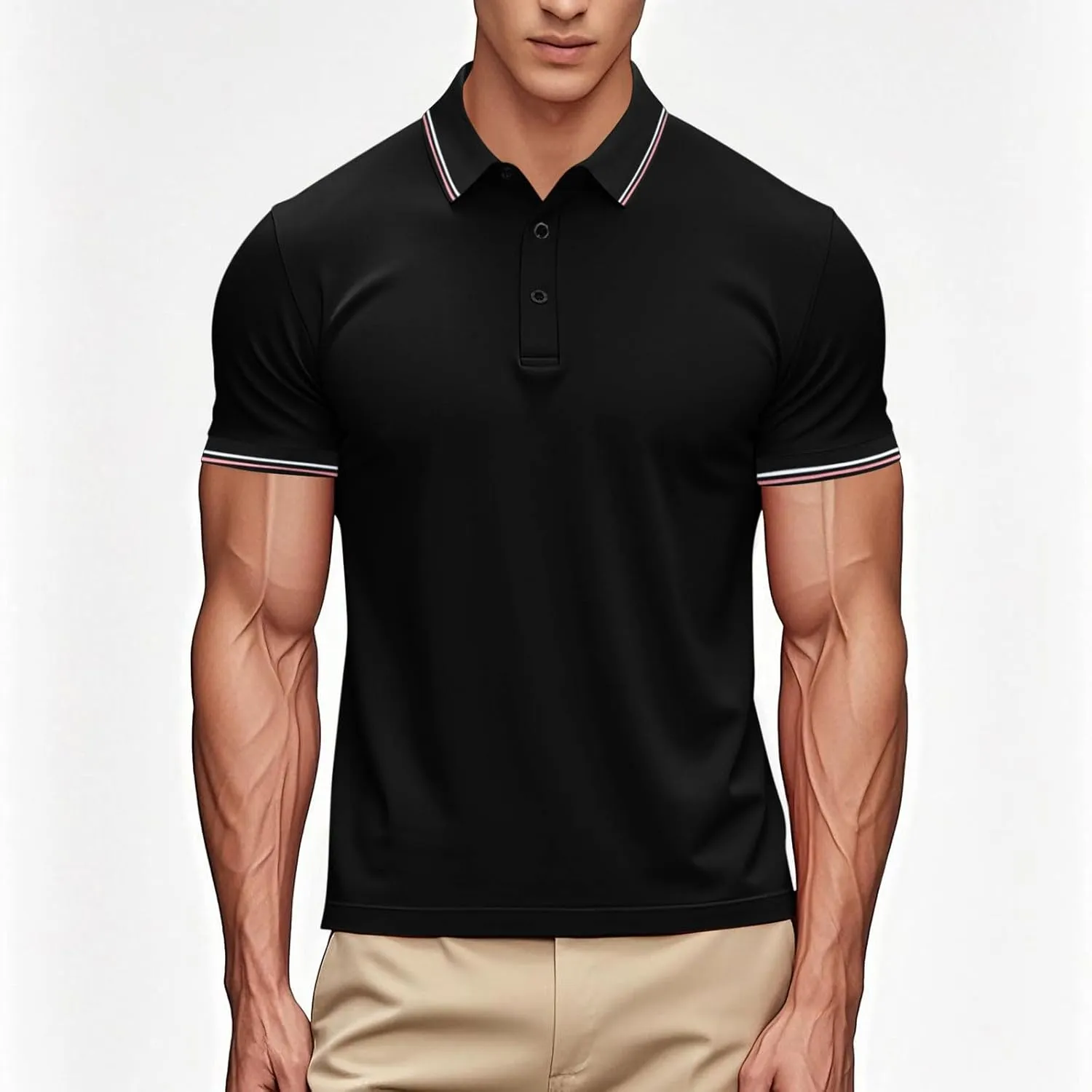 Women Button Up Collared Golf Polo Shirt Fashion Striped Trim Mesh Quick Dry T-Shirts Summer Short Sleeve Dressy Work Tops