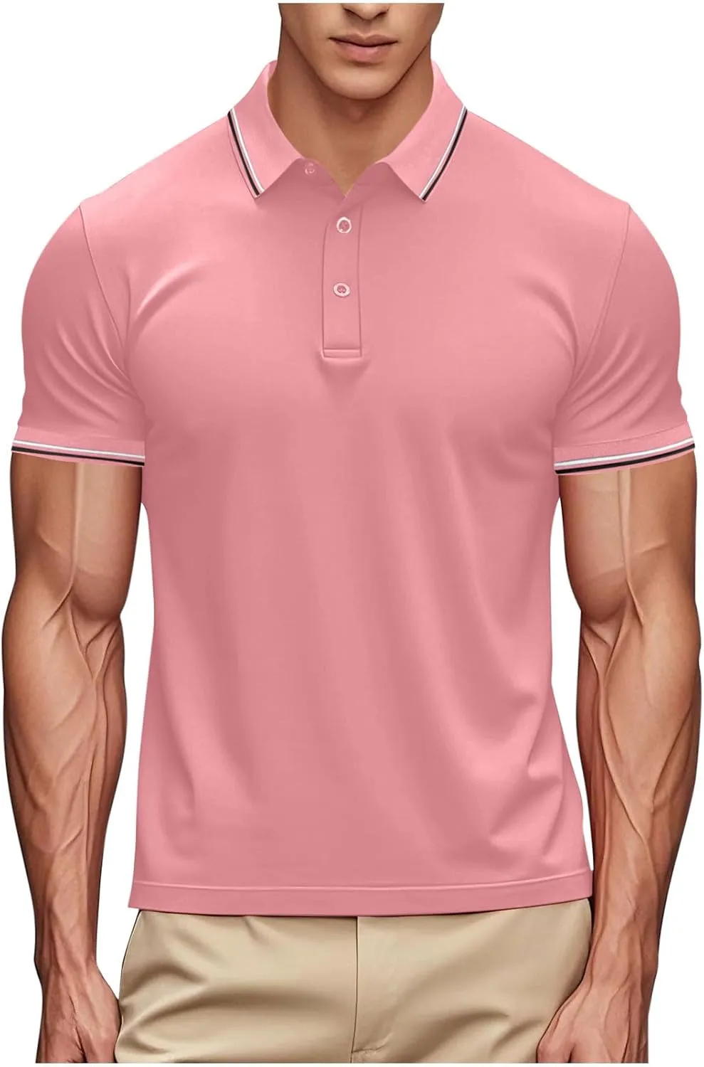 Women Button Up Collared Golf Polo Shirt Fashion Striped Trim Mesh Quick Dry T-Shirts Summer Short Sleeve Dressy Work Tops