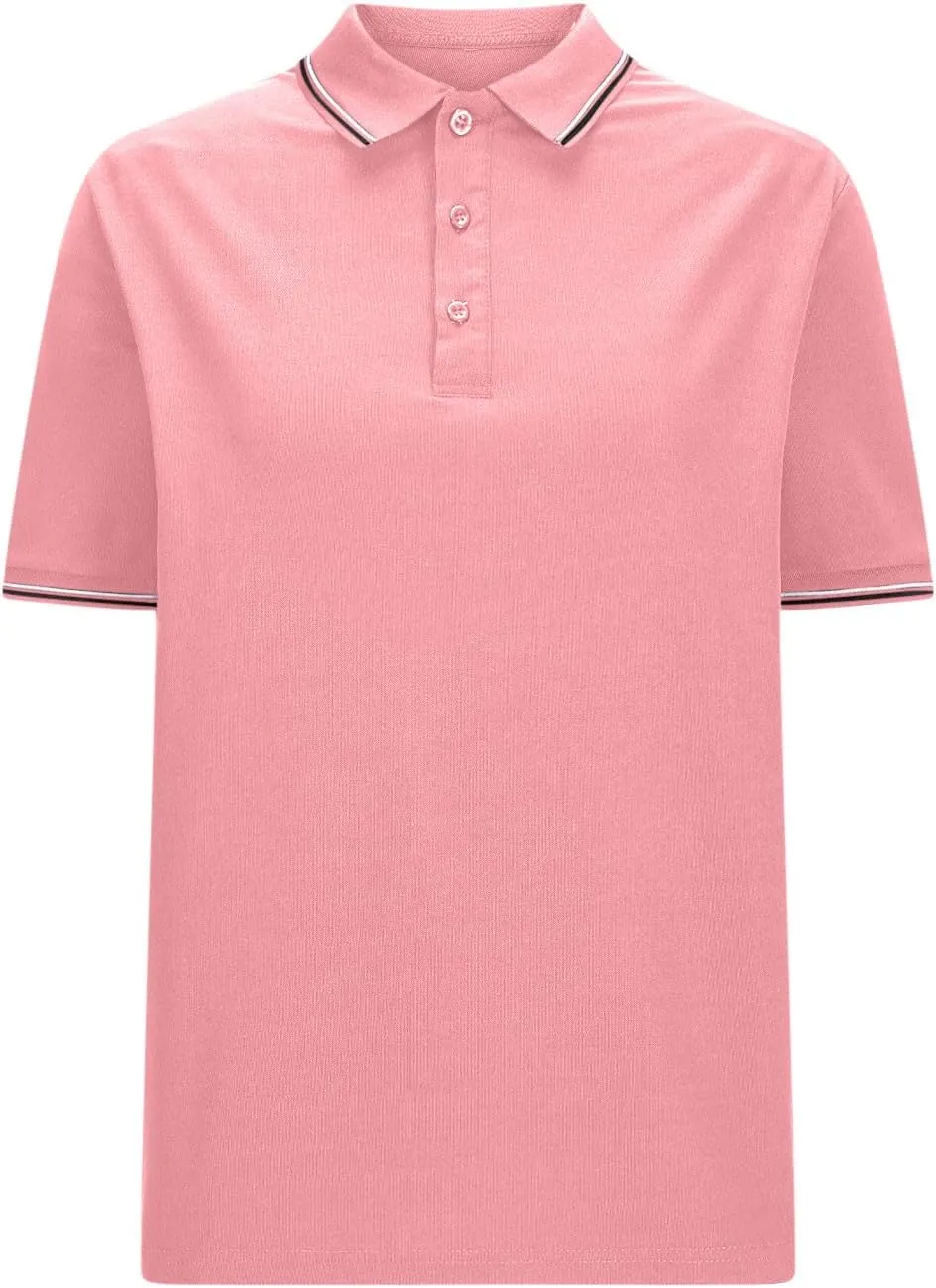 Women Button Up Collared Golf Polo Shirt Fashion Striped Trim Mesh Quick Dry T-Shirts Summer Short Sleeve Dressy Work Tops