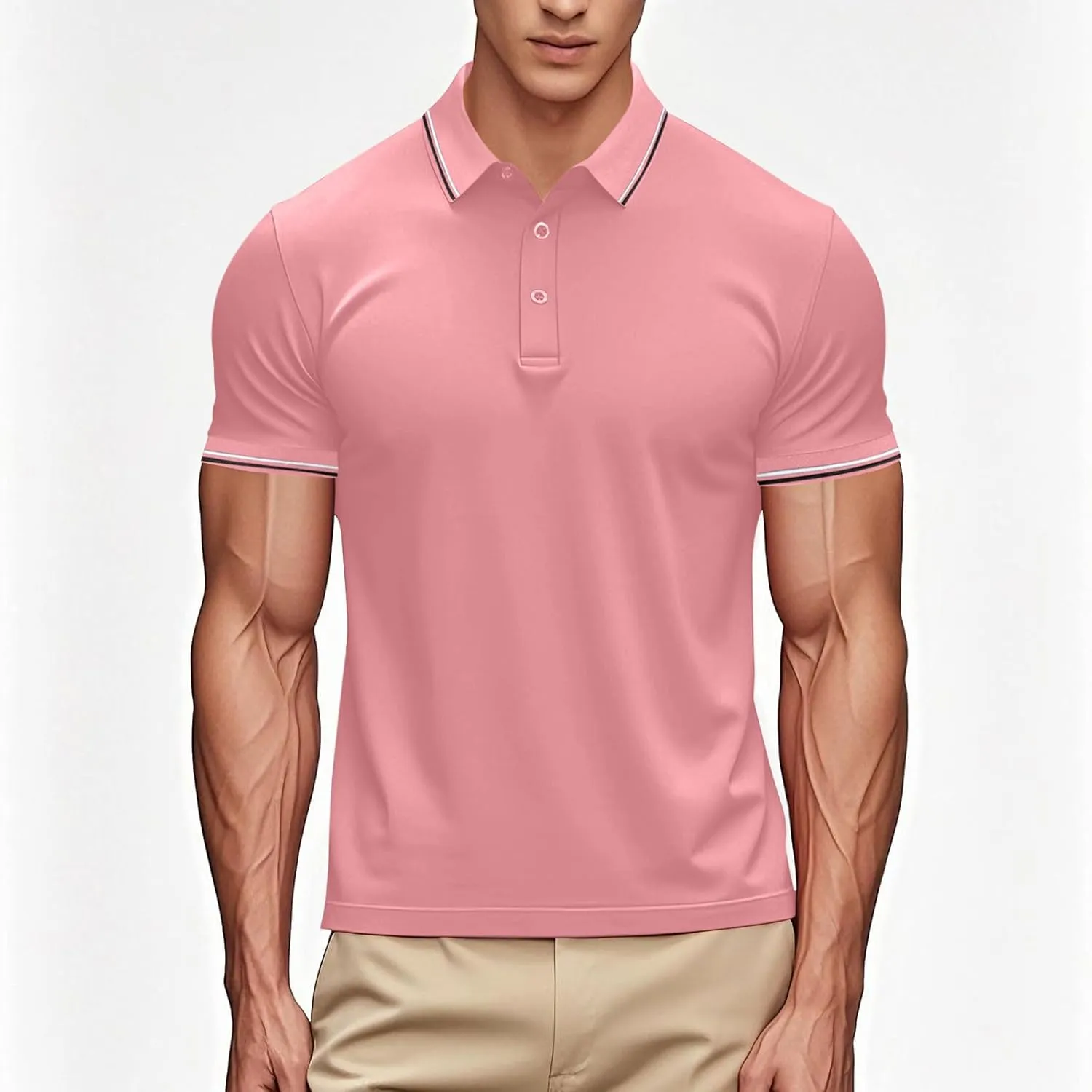 Women Button Up Collared Golf Polo Shirt Fashion Striped Trim Mesh Quick Dry T-Shirts Summer Short Sleeve Dressy Work Tops