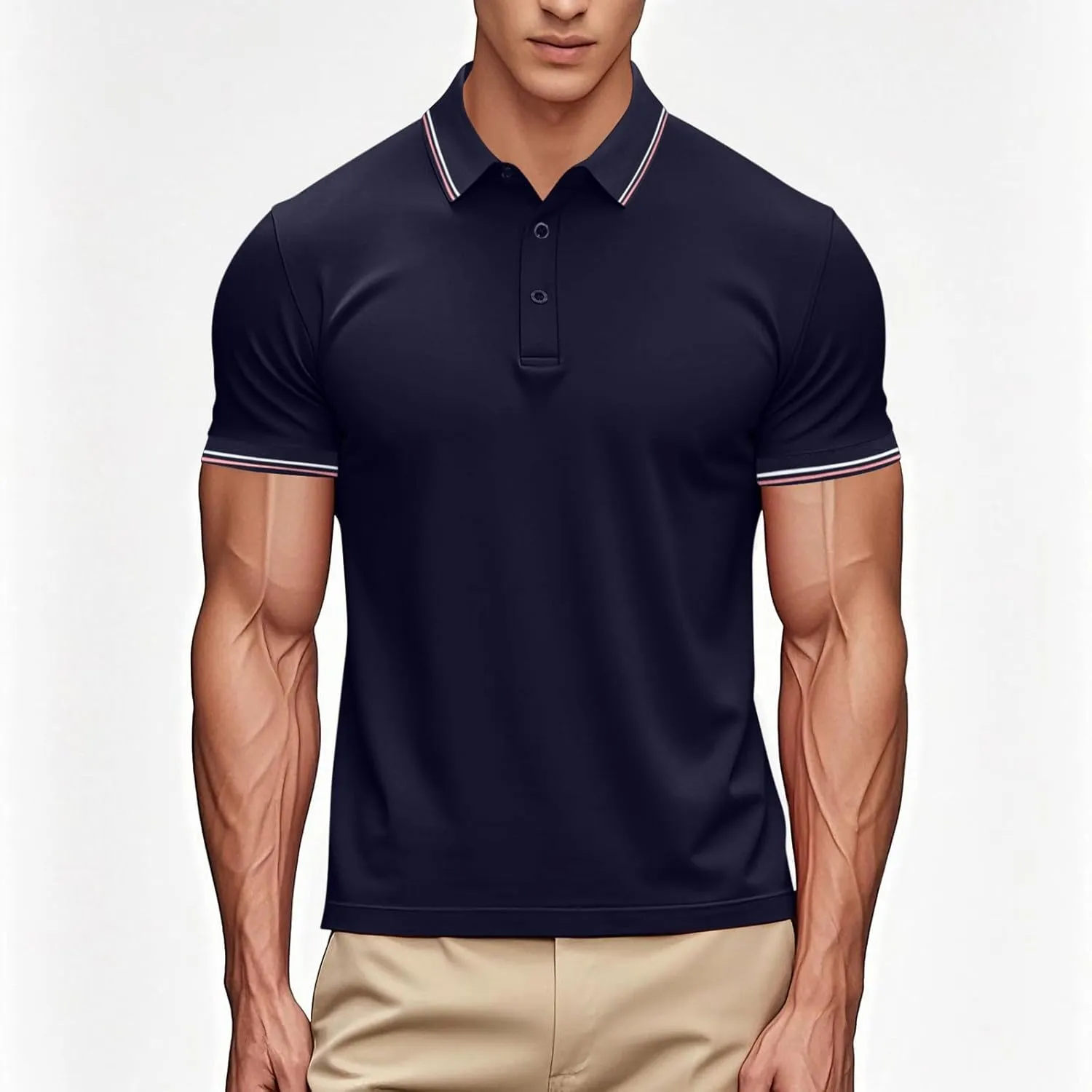 Women Button Up Collared Golf Polo Shirt Fashion Striped Trim Mesh Quick Dry T-Shirts Summer Short Sleeve Dressy Work Tops