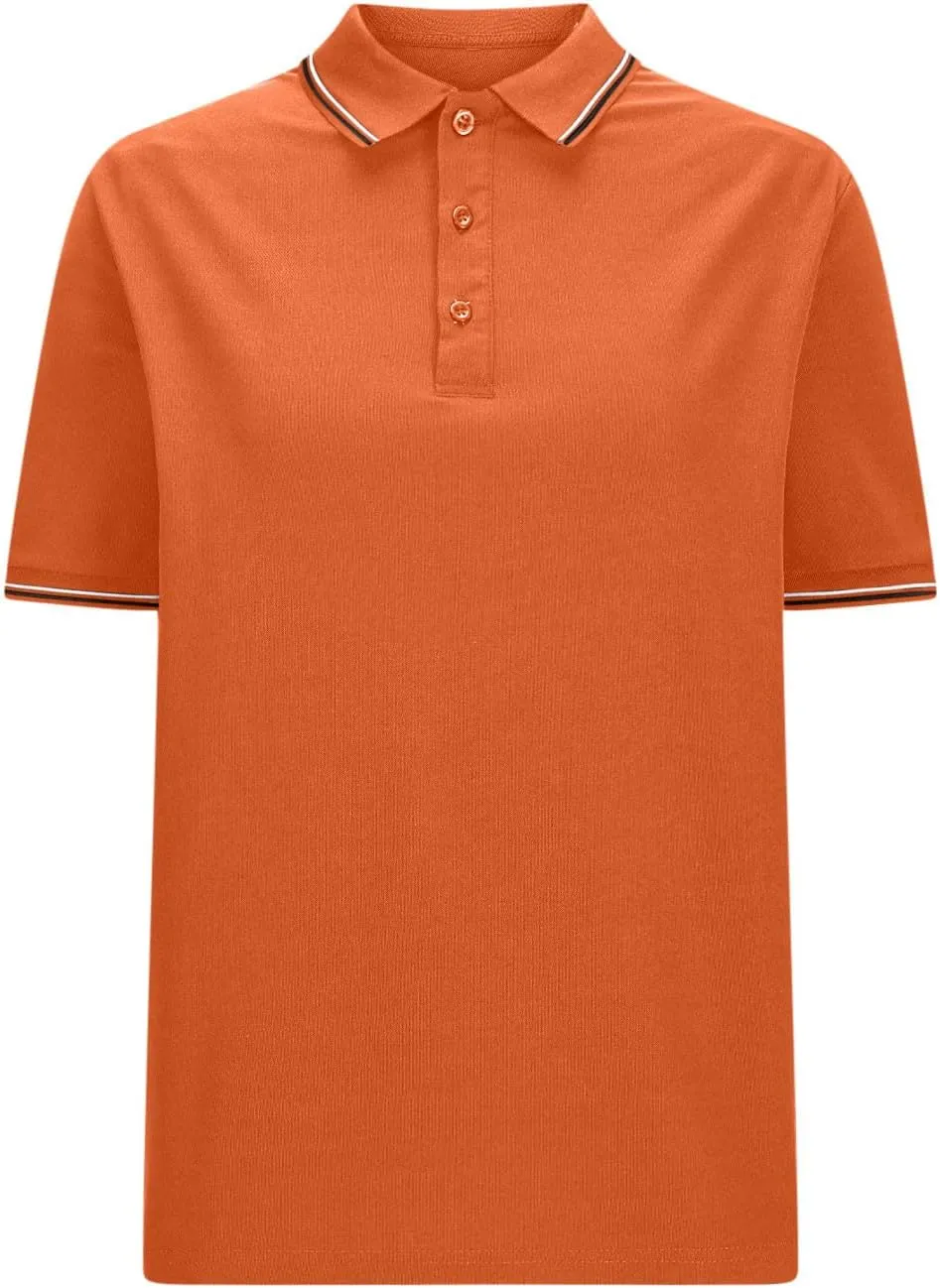 Women Button Up Collared Golf Polo Shirt Fashion Striped Trim Mesh Quick Dry T-Shirts Summer Short Sleeve Dressy Work Tops