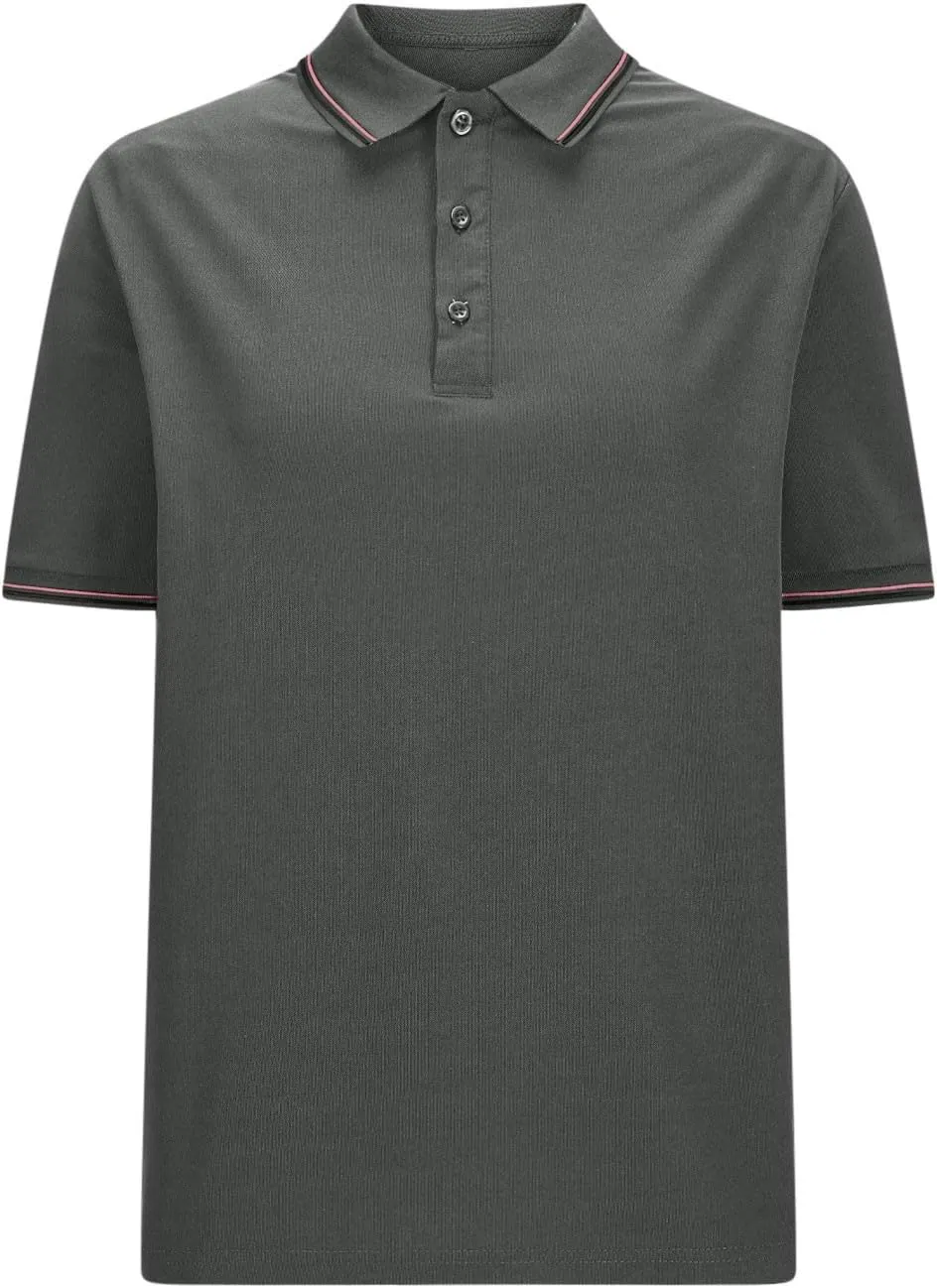 Women Button Up Collared Golf Polo Shirt Fashion Striped Trim Mesh Quick Dry T-Shirts Summer Short Sleeve Dressy Work Tops
