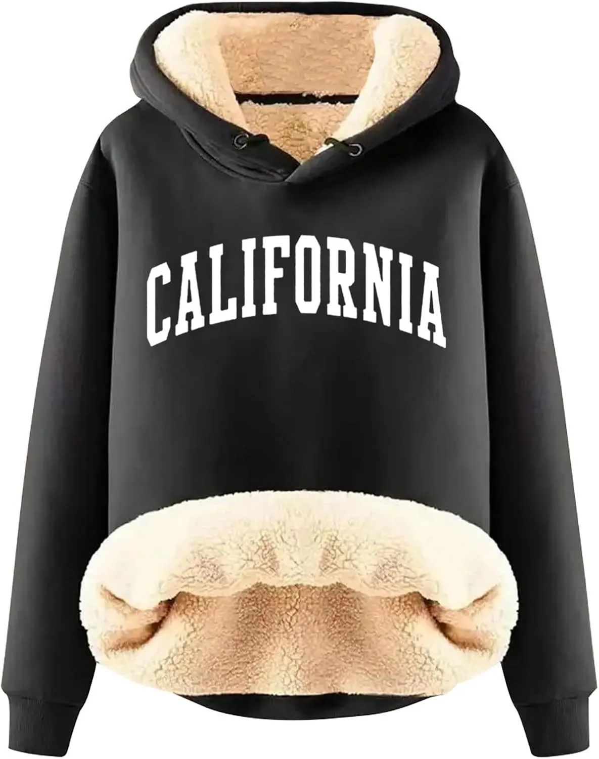 Women California Hoodies Winter Sherpa Lined Sweatshirt Warm Thermal Pullover Hooded Sweatshirts Fleece Jacket