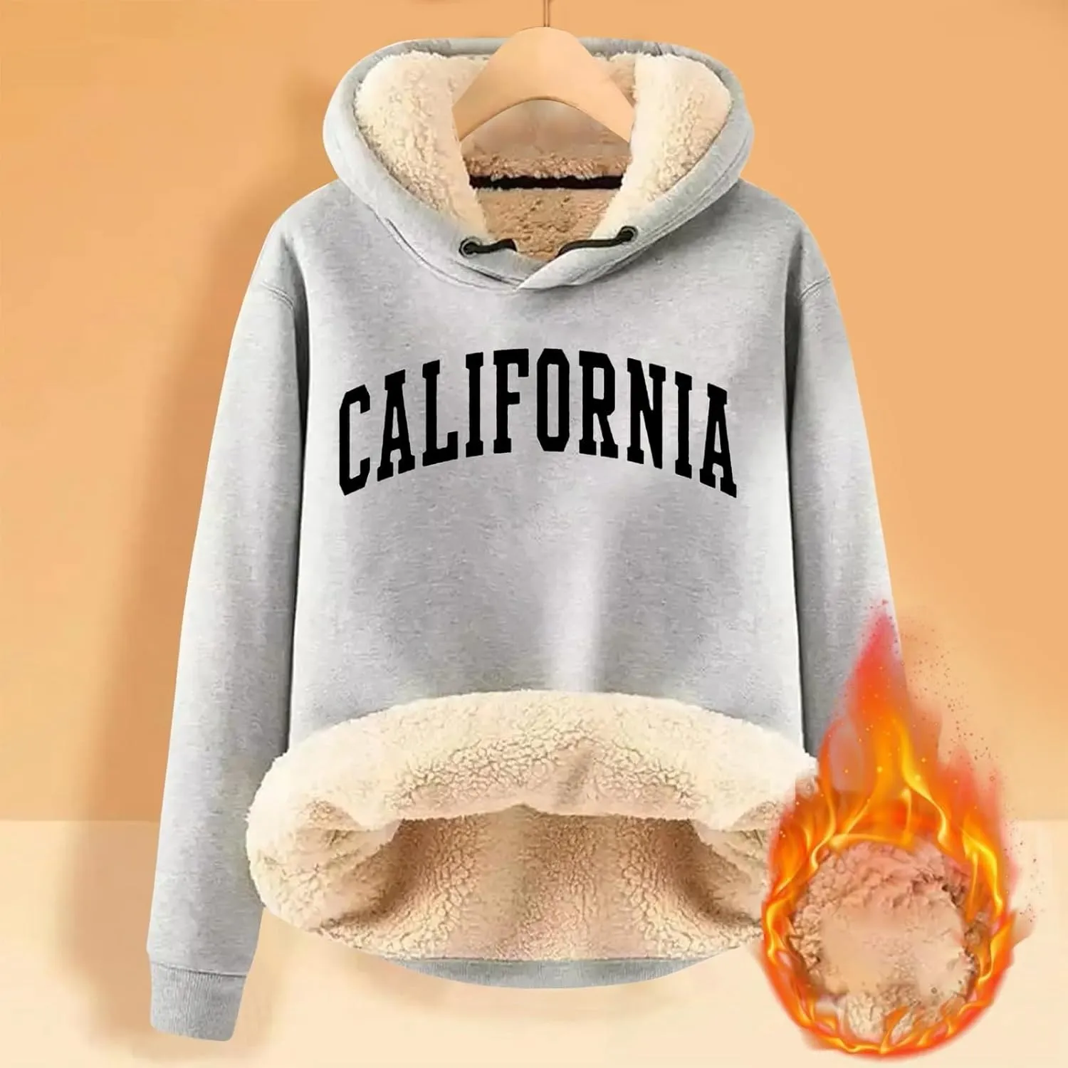 Women California Hoodies Winter Sherpa Lined Sweatshirt Warm Thermal Pullover Hooded Sweatshirts Fleece Jacket