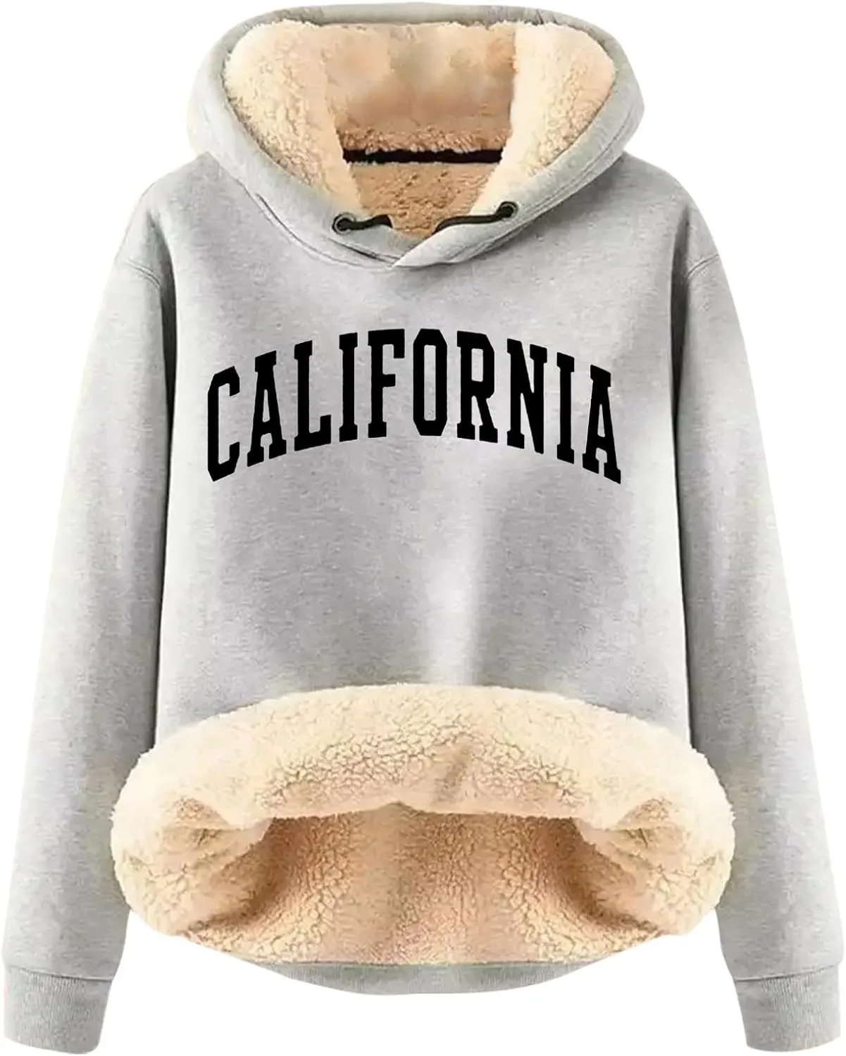 Women California Hoodies Winter Sherpa Lined Sweatshirt Warm Thermal Pullover Hooded Sweatshirts Fleece Jacket