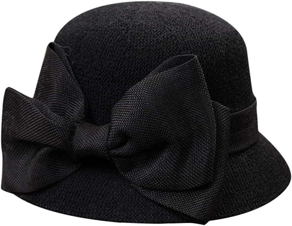 Women Colorful Big Brim Straw Bow Hat Floppy Wide Brim Hats Beach Sun Cap Bucket Hat Black