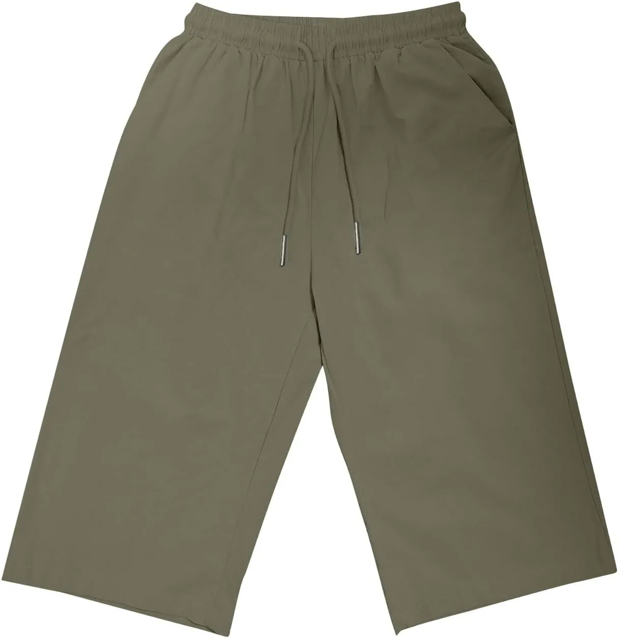 Women Cotton Linen Shorts Summer Knee Length Shorts High Waisted Bermuda Beach Capris Lounge Short Pant with Pocket