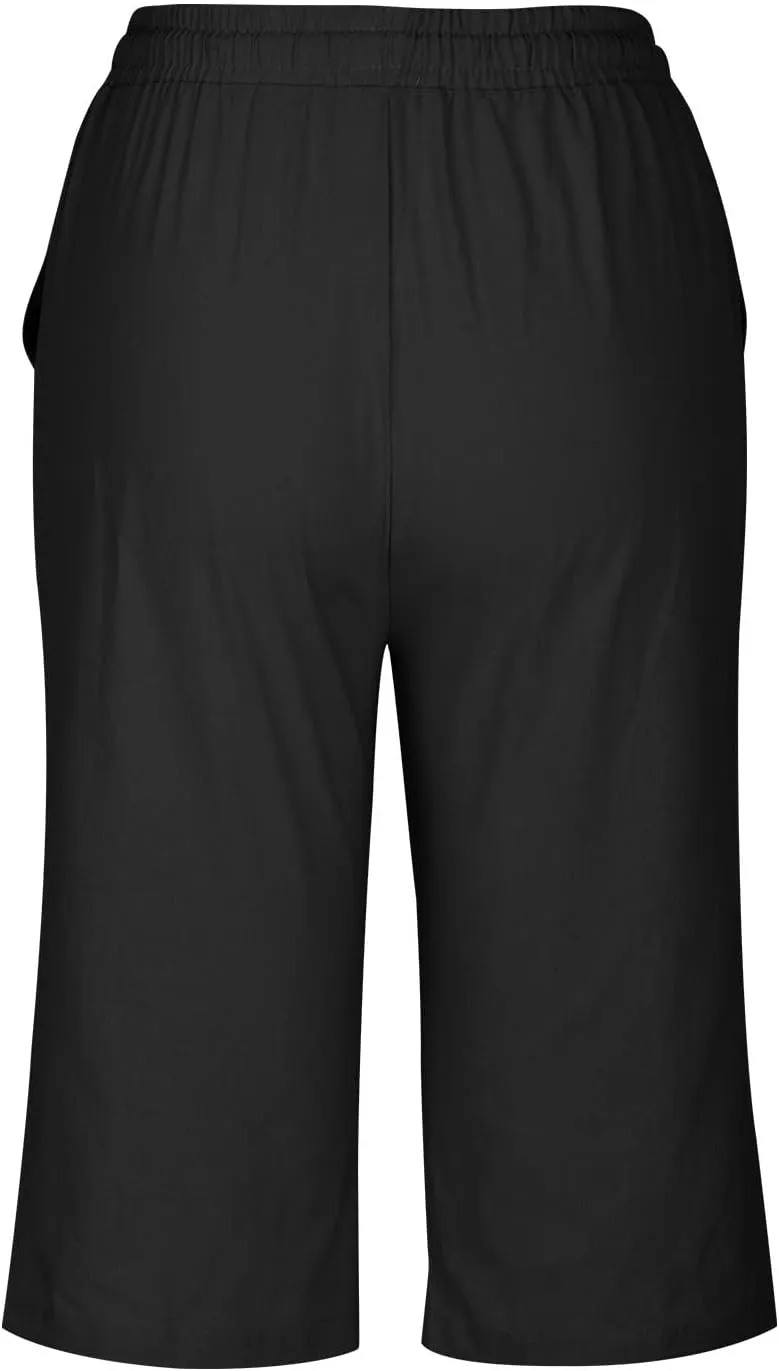 Women Cotton Linen Shorts Summer Knee Length Shorts High Waisted Bermuda Beach Capris Lounge Short Pant with Pocket