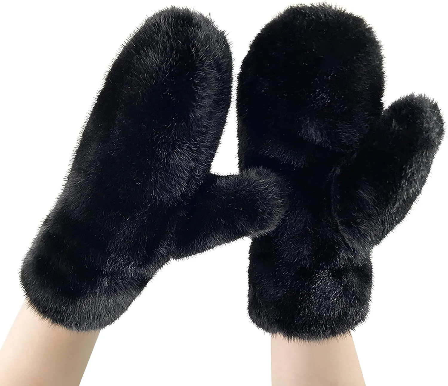 Women Girls Winter Faux Fur Mittens Plush Full Fingers Mittens Warm Gloves Ski Hiking Cycling Gloves Furry Mitten