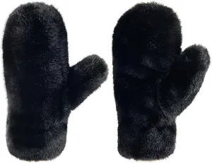 Women Girls Winter Faux Fur Mittens Plush Full Fingers Mittens Warm Gloves Ski Hiking Cycling Gloves Furry Mitten