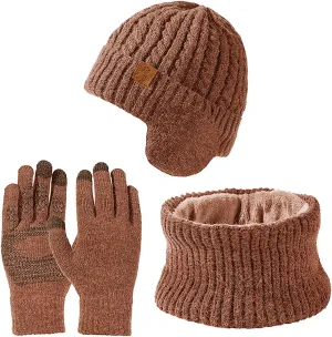 Women Men Winter Warm Beanie Hats Scarf Touchscreen Gloves Scarves Set Knit Skull Ski Caps Neck Warmer for Cold Weather