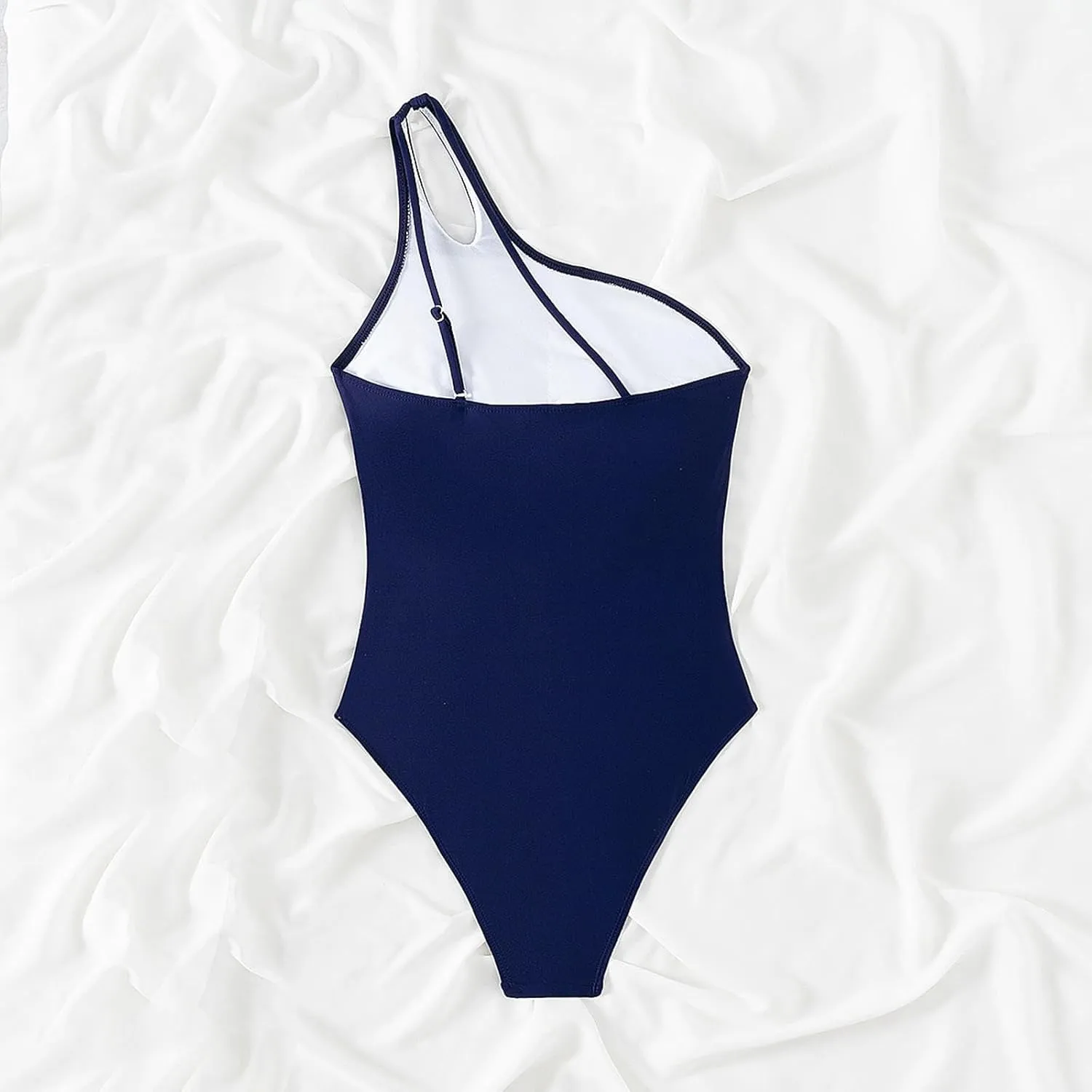 Women One Piece Swimsuits Tummy Control One Shoulder Bathing Suits Cutout Mesh Ruffle Swimwear Retro Ruched Backless Tie Two