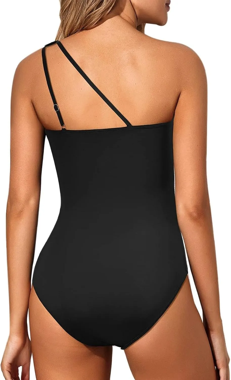 Women One Piece Swimsuits Tummy Control One Shoulder Bathing Suits Cutout Mesh Ruffle Swimwear Retro Ruched Backless Tie Two