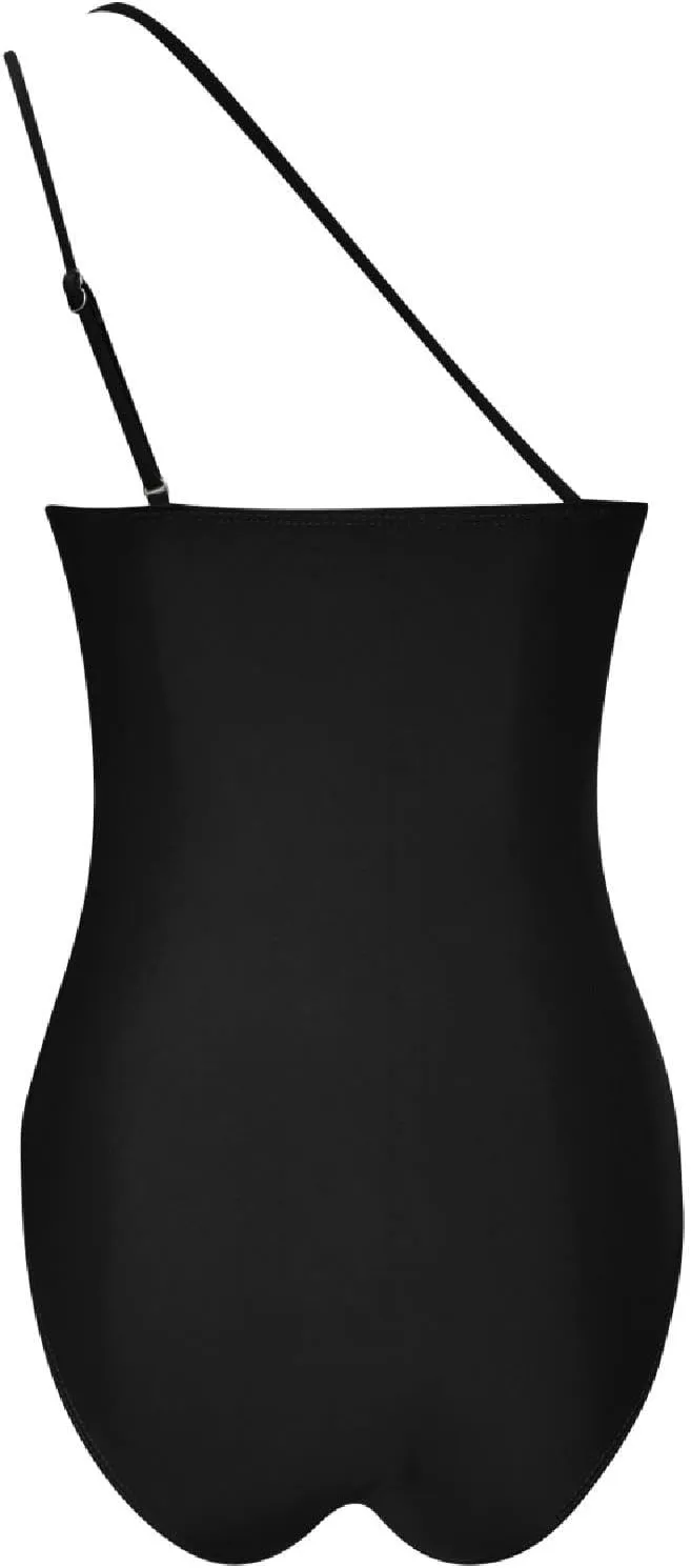 Women One Piece Swimsuits Tummy Control One Shoulder Bathing Suits Cutout Mesh Ruffle Swimwear Retro Ruched Backless Tie Two