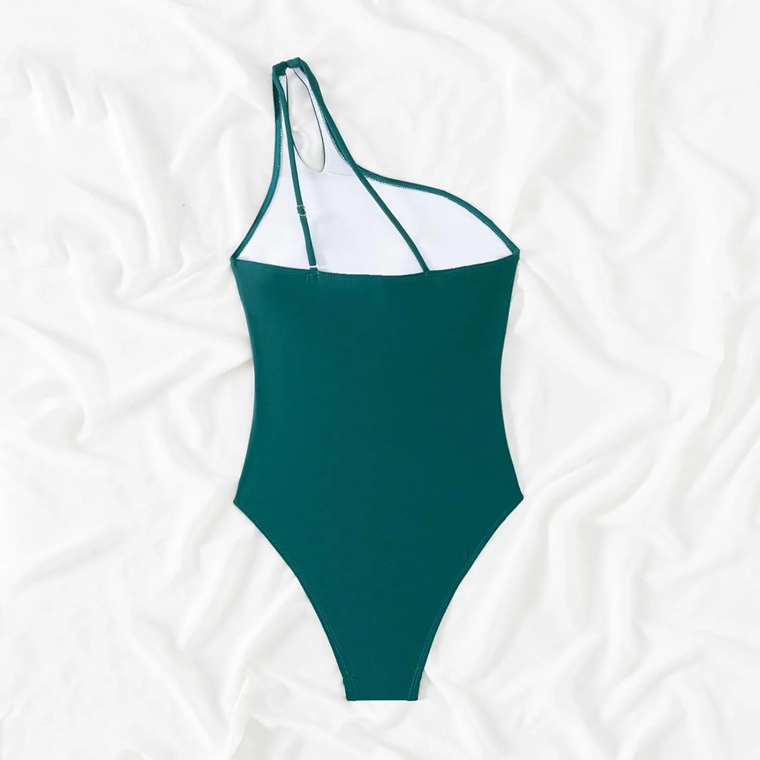 Women One Piece Swimsuits Tummy Control One Shoulder Bathing Suits Cutout Mesh Ruffle Swimwear Retro Ruched Backless Tie Two