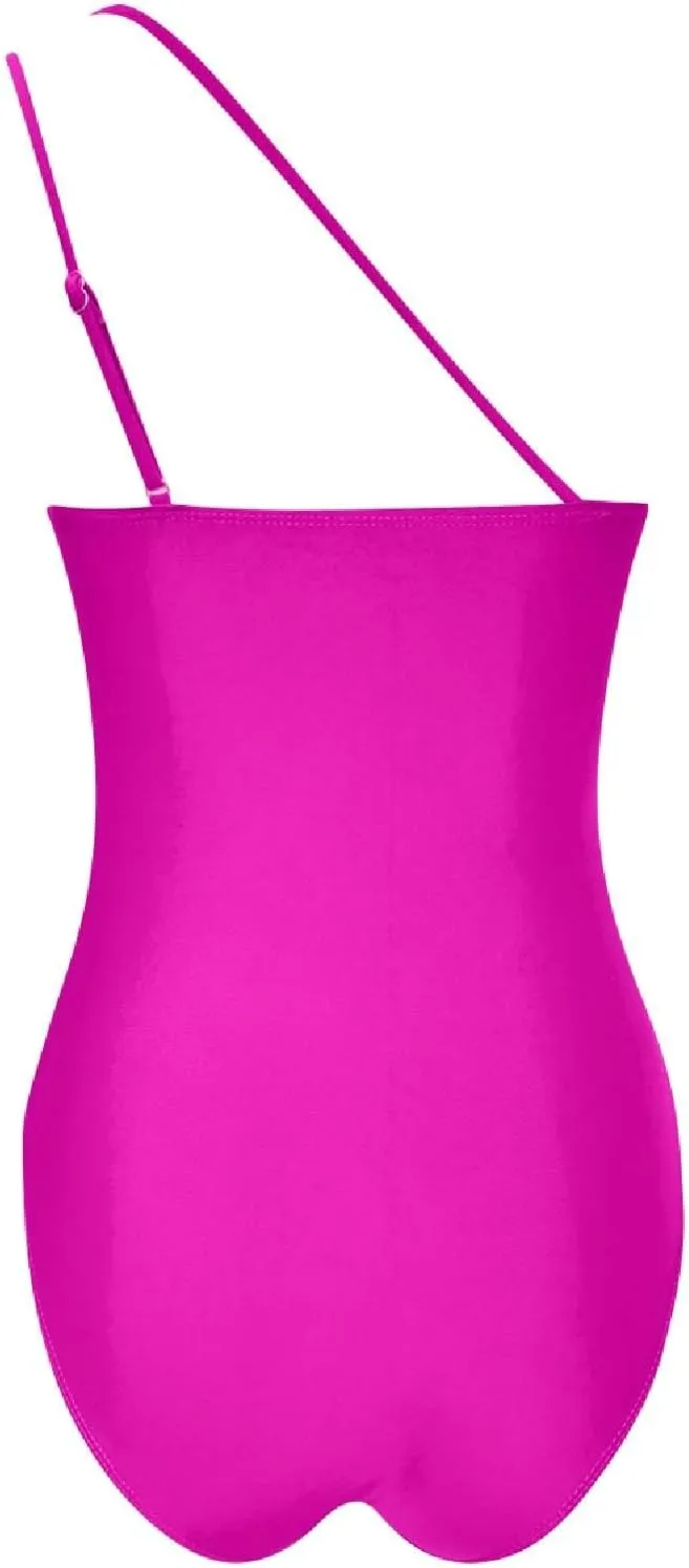 Women One Piece Swimsuits Tummy Control One Shoulder Bathing Suits Cutout Mesh Ruffle Swimwear Retro Ruched Backless Tie Two