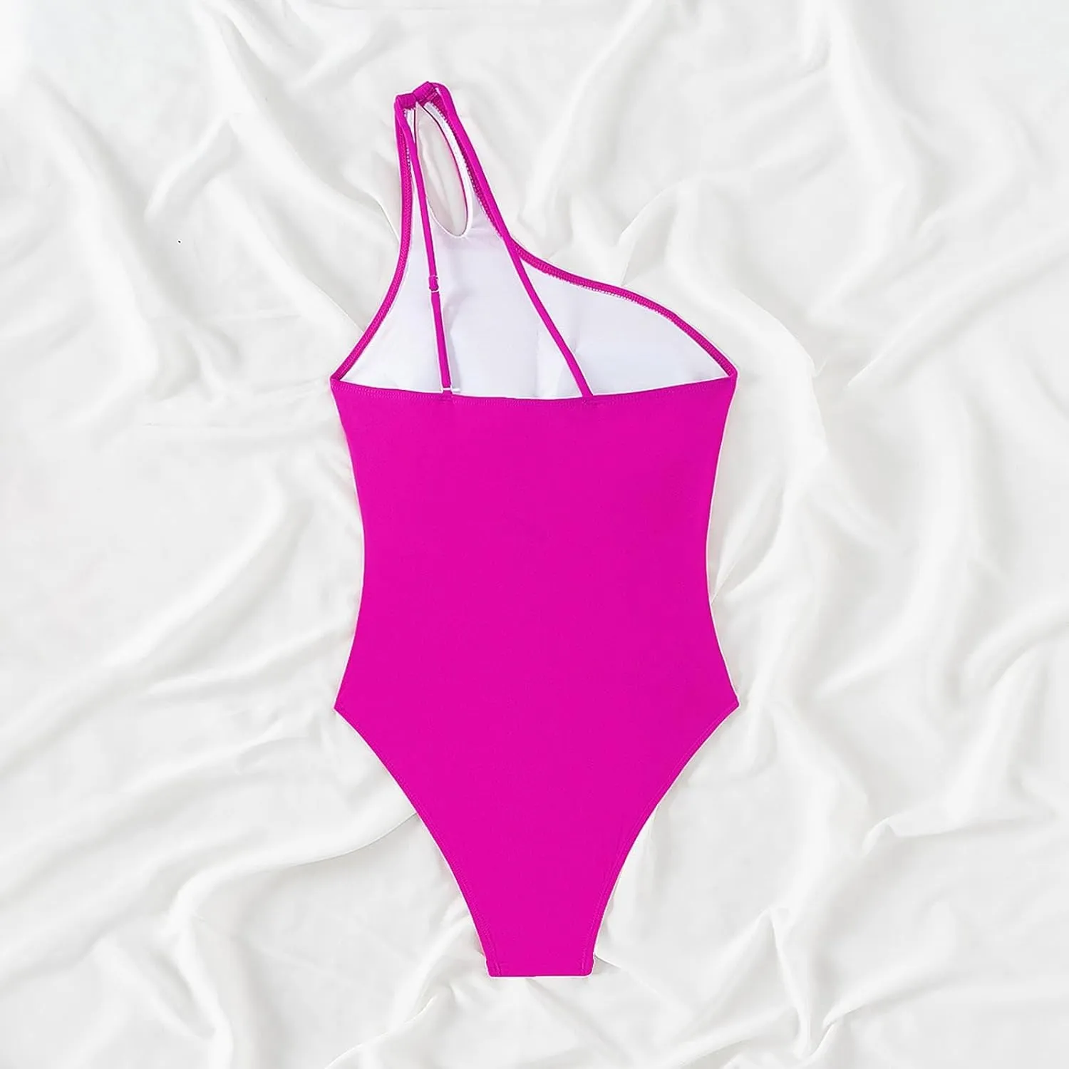 Women One Piece Swimsuits Tummy Control One Shoulder Bathing Suits Cutout Mesh Ruffle Swimwear Retro Ruched Backless Tie Two