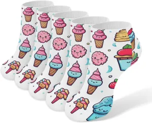 Women Socks Doodle Ice Cream Printed Christmas Socks Ankle Socks Athletic Socks Slipper Socks No Show Socks