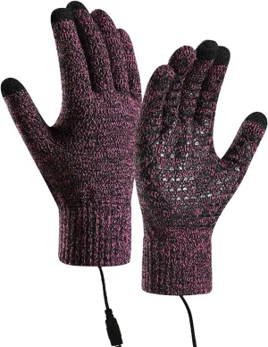 Women USB Heated Gloves Winter Warm Heated Gloves Winter Touchscreen Gloves Adjustable Temperature Hand Gloves Mittens (Hot Pink, A)