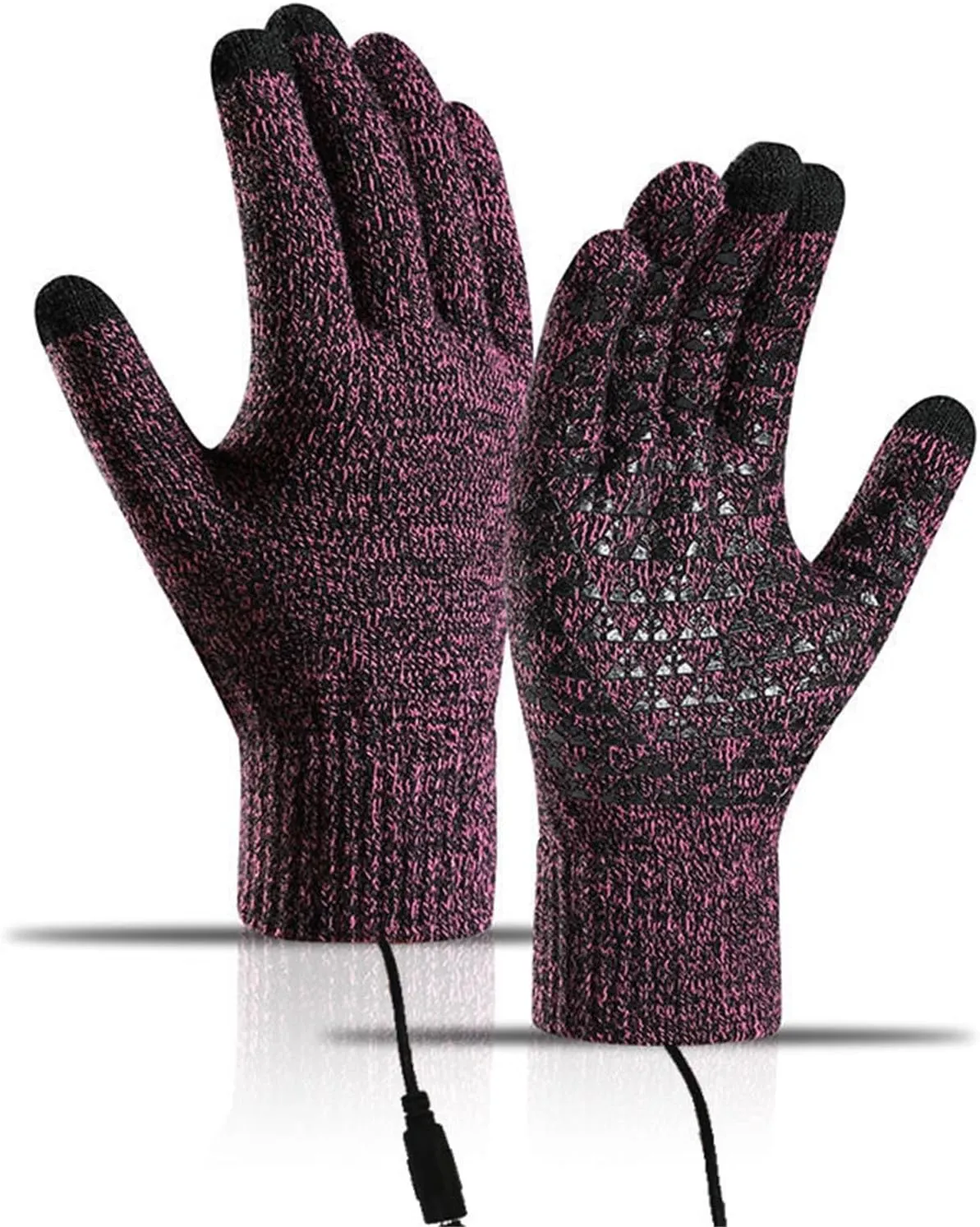 Women USB Heated Gloves Winter Warm Heated Gloves Winter Touchscreen Gloves Adjustable Temperature Hand Gloves Mittens (Hot Pink, A)